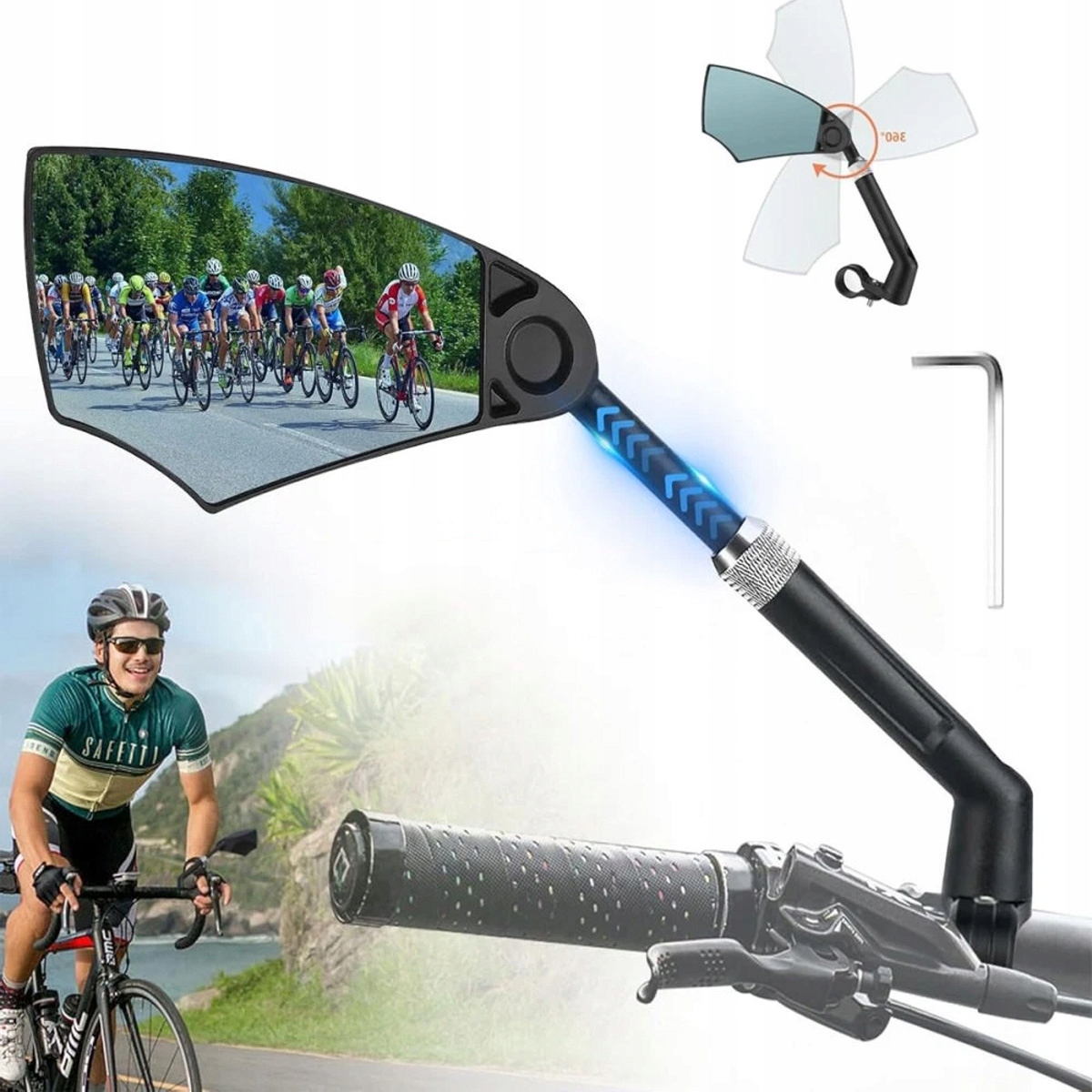 Lusterko Rowerowe Lewe na Kierownicę do Roweru Wsteczne Uniwersalne Długie