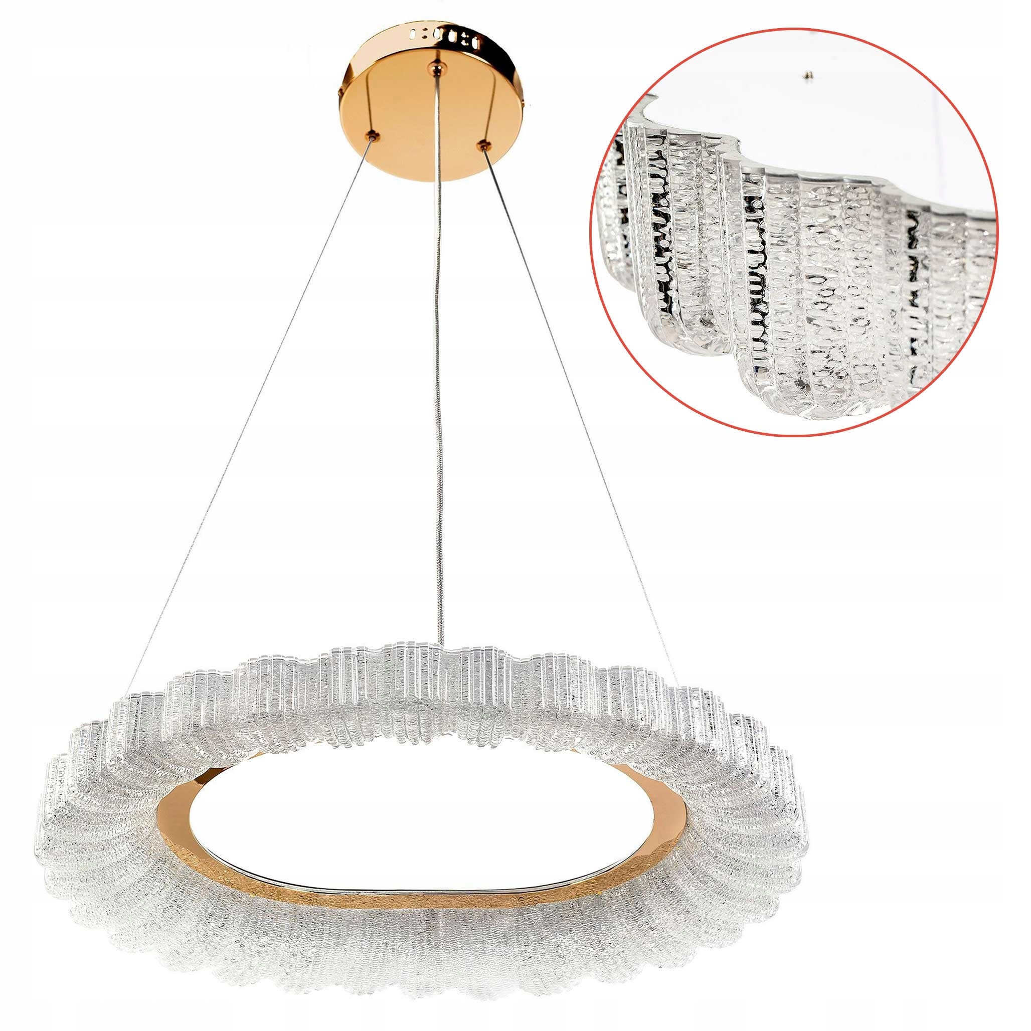 Veľká závesná Led lampa Zlatá 60 cm Ružové Zlato Rozeta Kryštál Imitácia