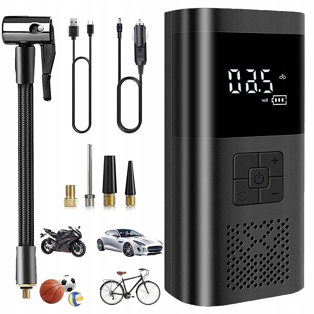 Pompka Elektryczna Do Kół Kompresor Samochodowy Bezprzewodowy Powerbank 2W1