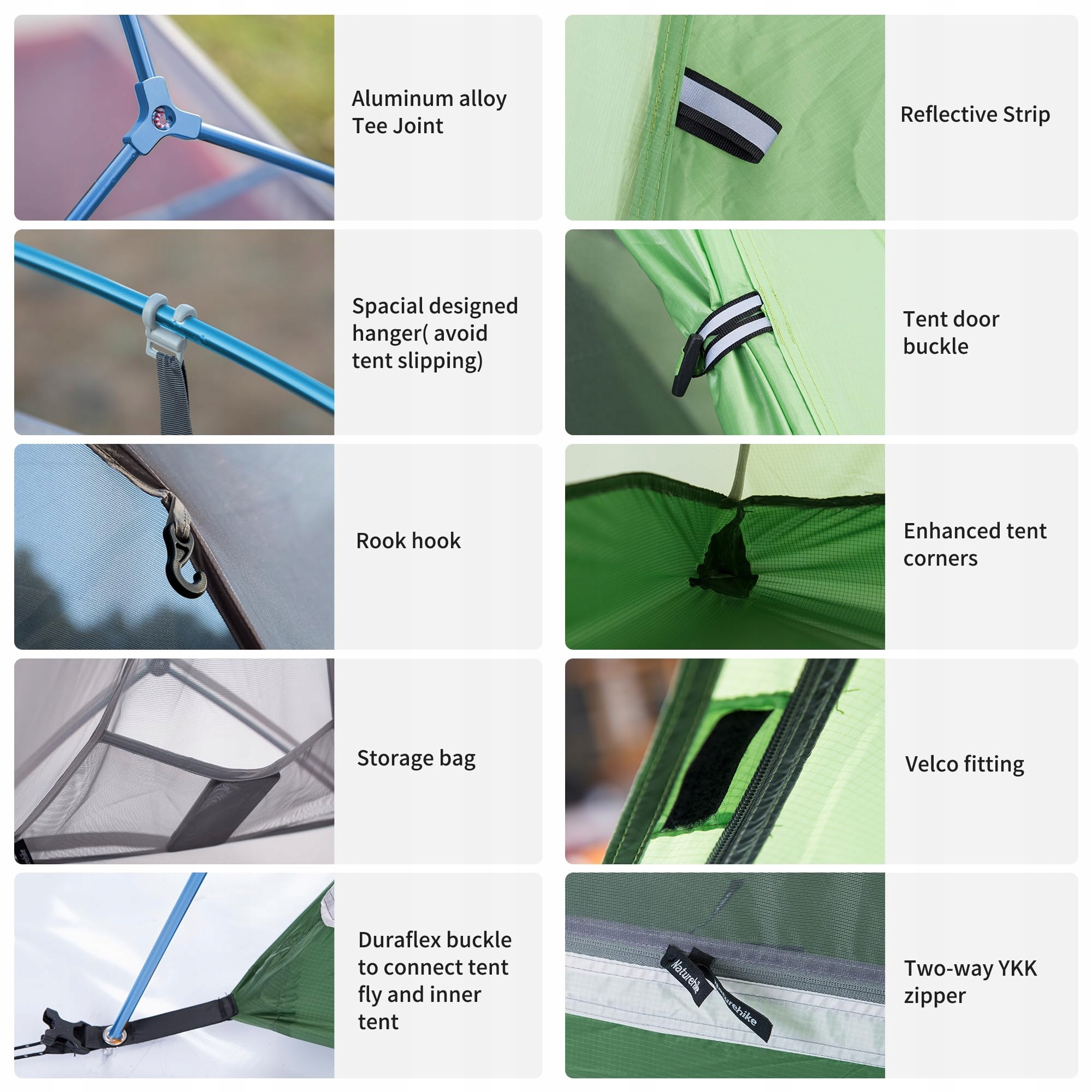 NATUREHIKE Cloud-Up 2 Osobowy Namiot Kempingowy Lekki Zielony 210T Upgrade — miniatura 7
