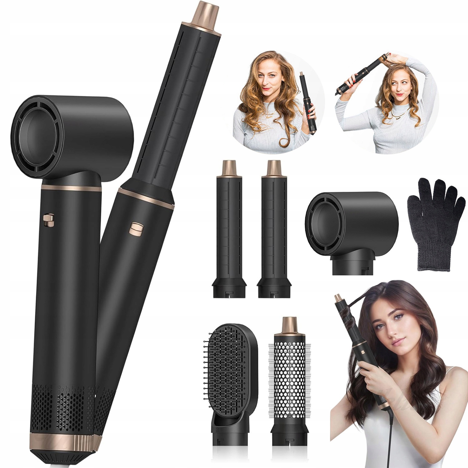 Suszarka Do Włosów Wielofunkcyjna Lokówka Prostownica Suszarka Grzebień 5W1