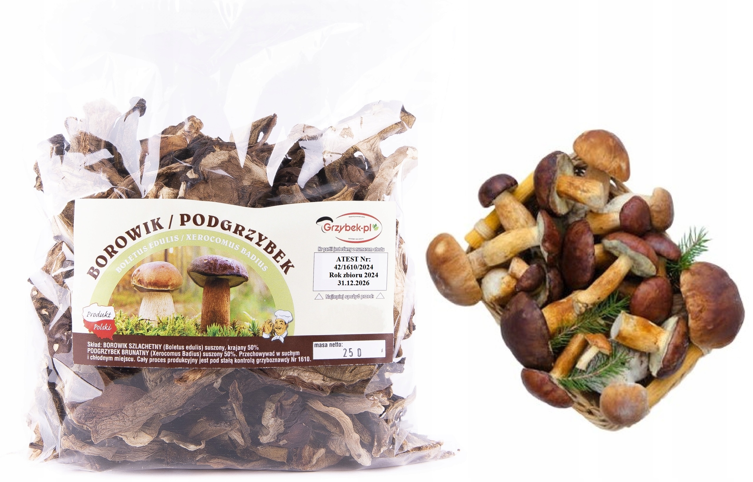 Levně Podhoubek+borowik Krájený 250g Nová Sbírka 2025 Polský Atest sušené houby