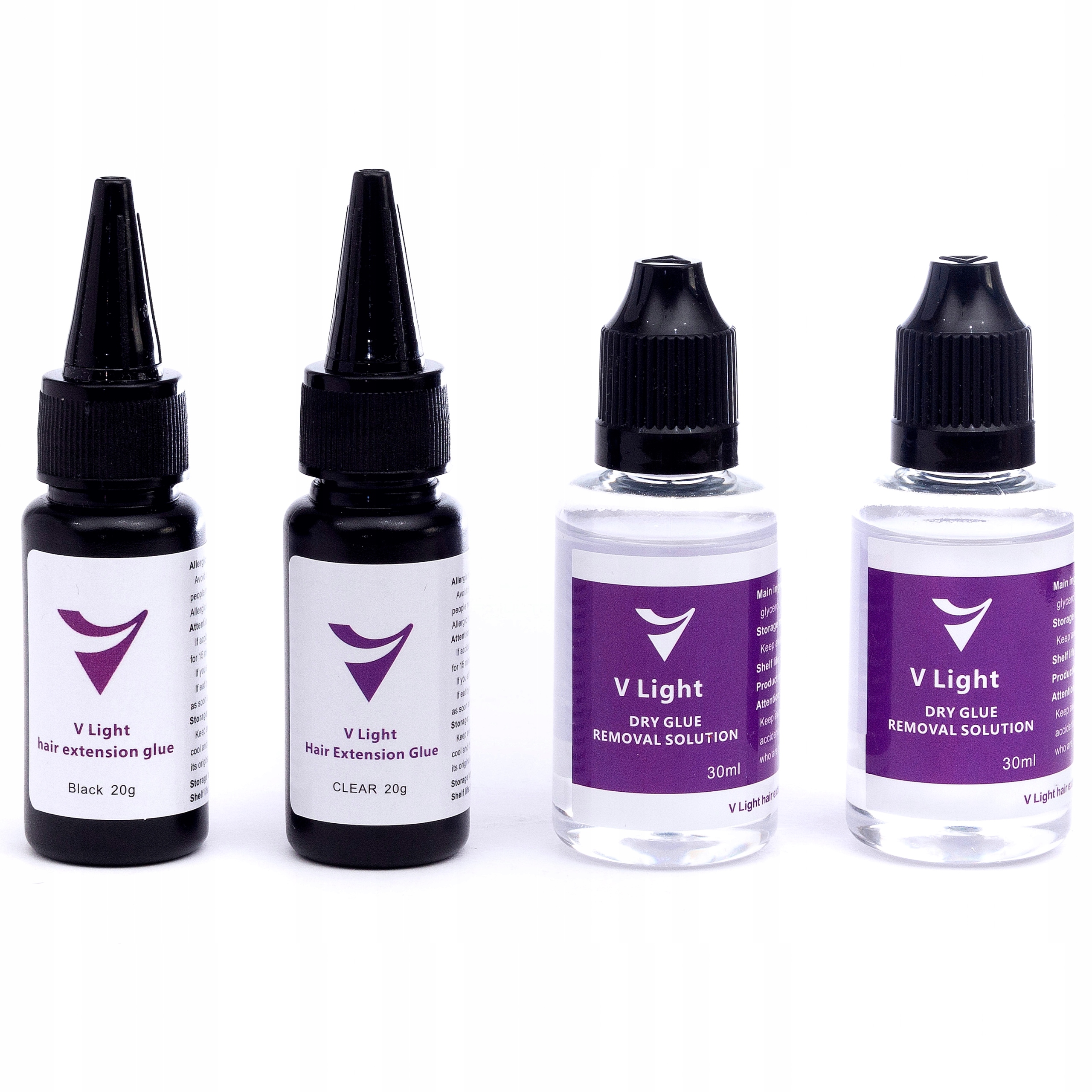 V-light Black Clear 2X Removal Grzebyk Przedłużanie Pasm Włosów Klej Zestaw