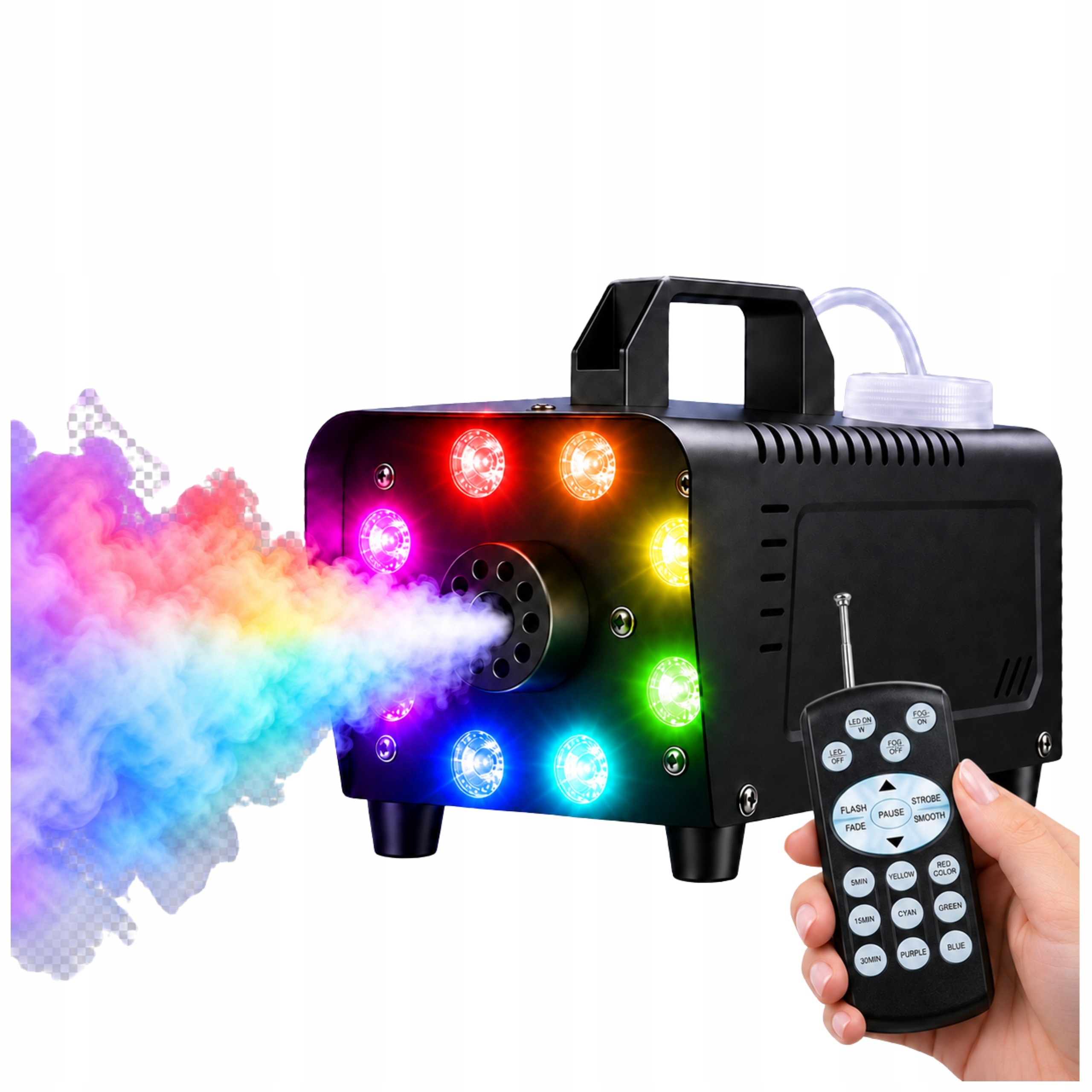 Stroj Výrobník kouře a mlhy Takrink 900W 8 Led Rgb Pilot Svatební párty