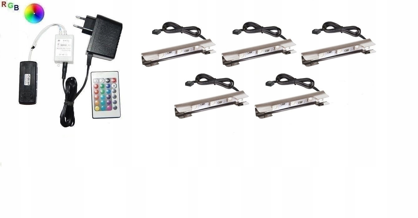 Zestaw LED RGB 5 x klips LEO do szklanych półek pi