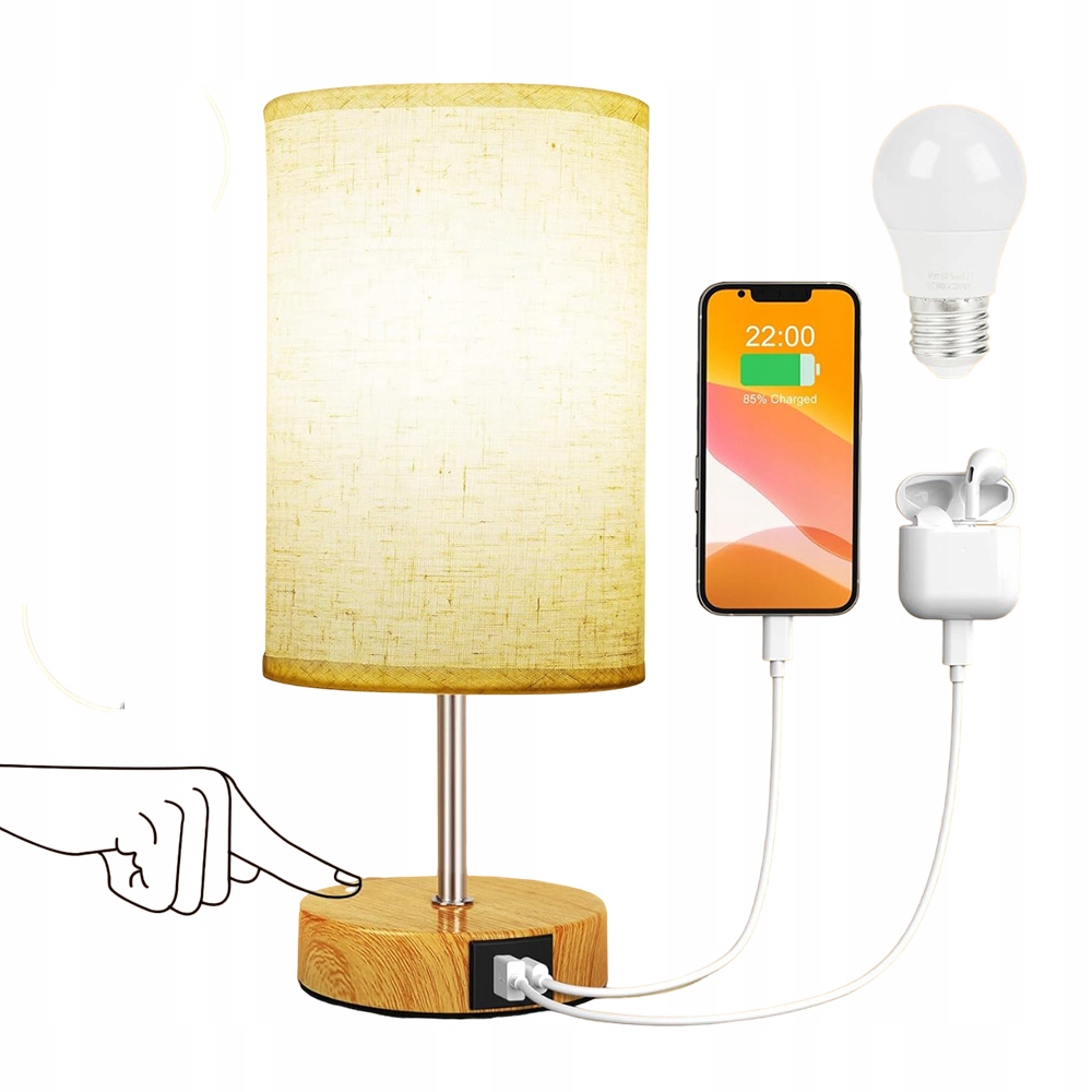 Stolní Lampička E27 Stmívatelná Noční Dotyková Lampa S Usb-a Usb-c