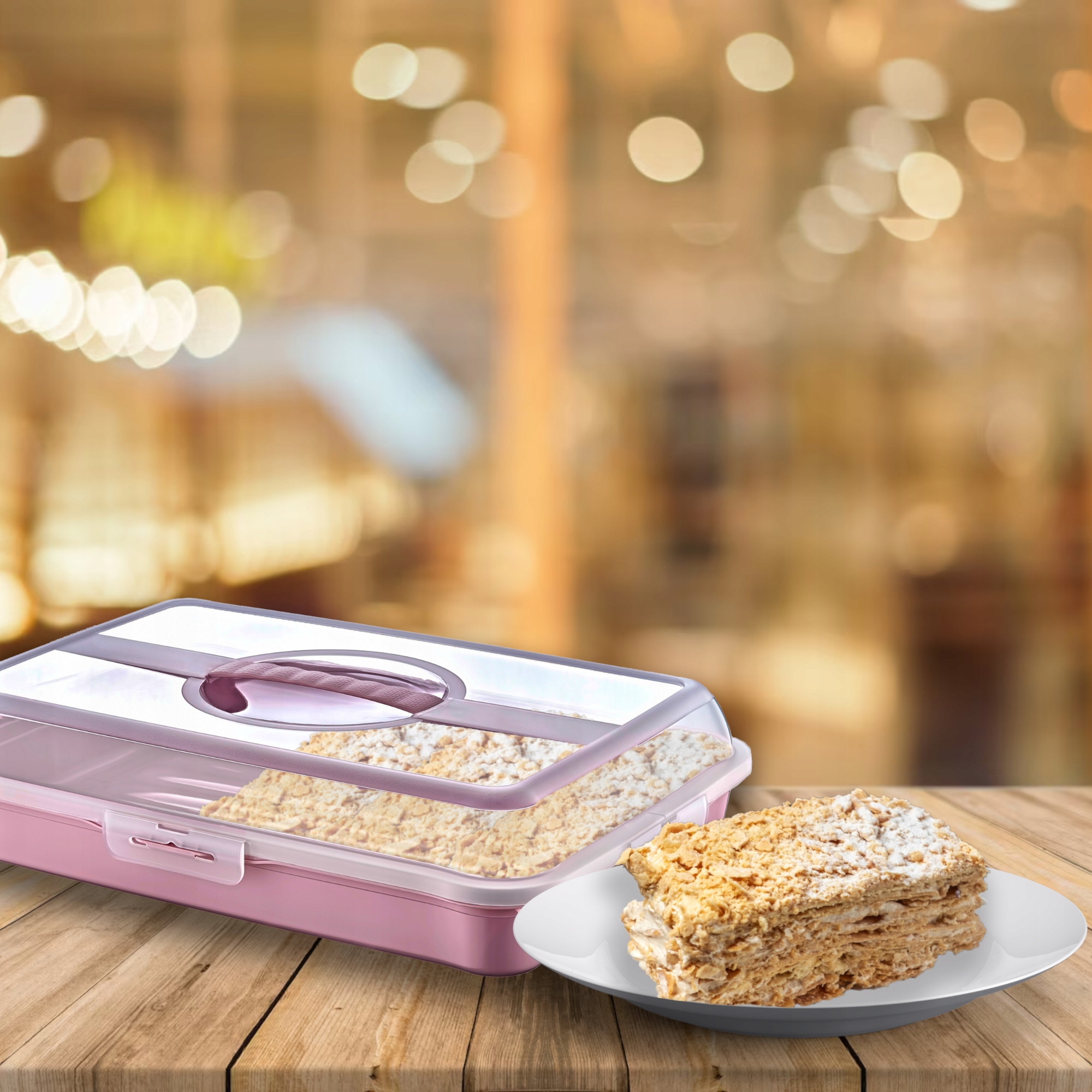 POJEMNIK PUDEŁKO NA CIASTO 43x28,5 PLACEK WYPIEKI PROSTOKĄTNY Z RĄCZKĄ Rodzaj do ciasta