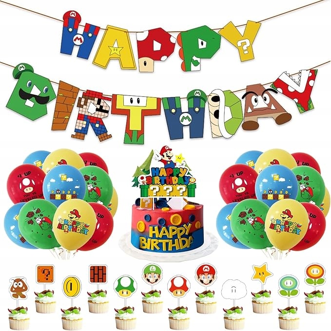 Dekoracje Urodzinowe Na Urodziny Dziecka SUPER MARIO BROS Ozdoby balony
