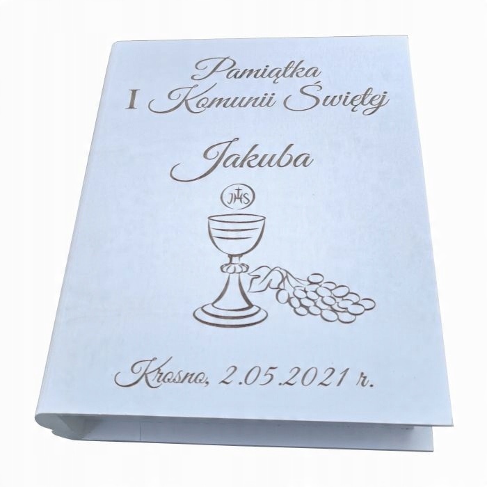 

Pudełko w kształcie książki Pamiątka Komunii białe