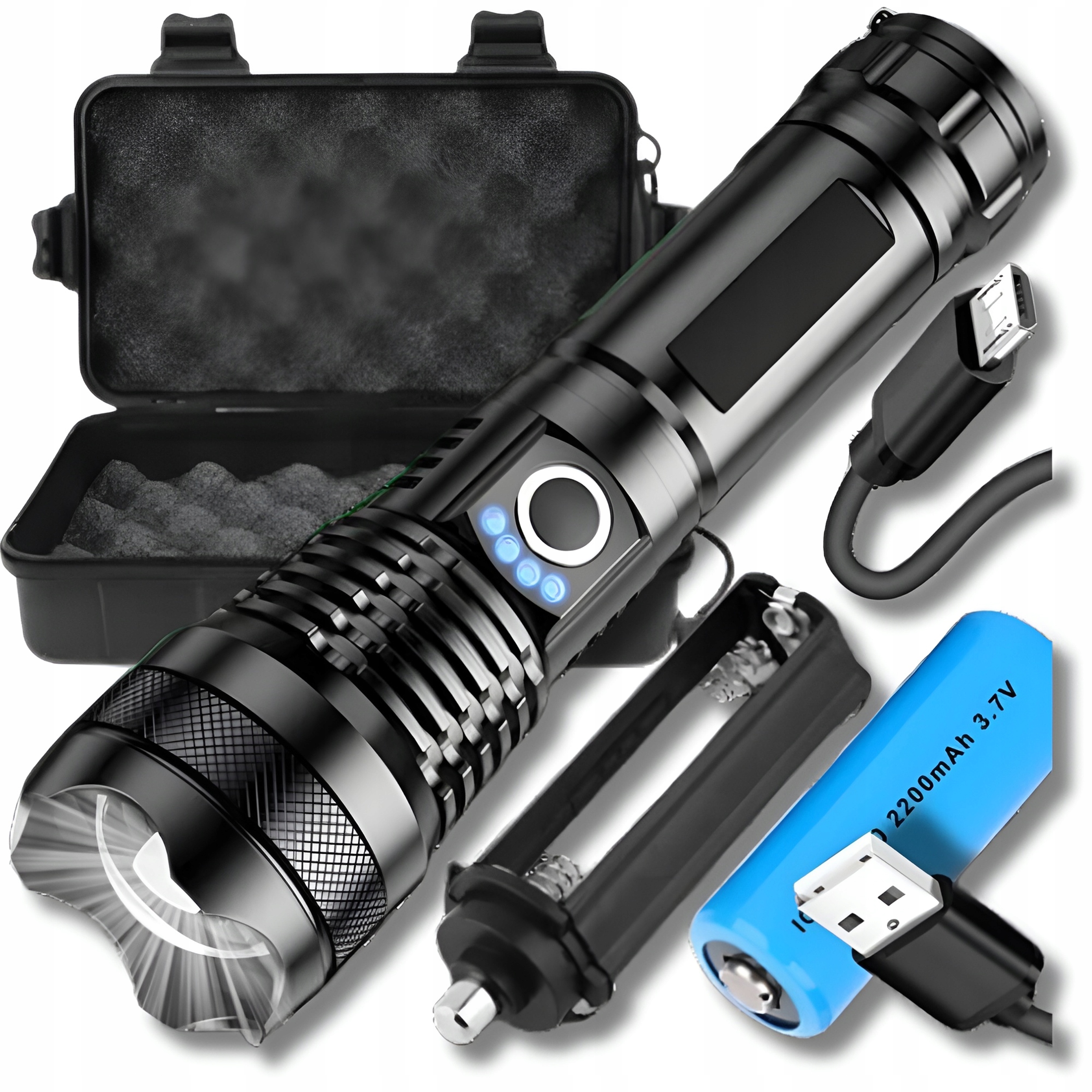 Latarka Taktyczna Led XHP90 Zoom Cree Mocna Wojskowa Akumulatorowa Usb
