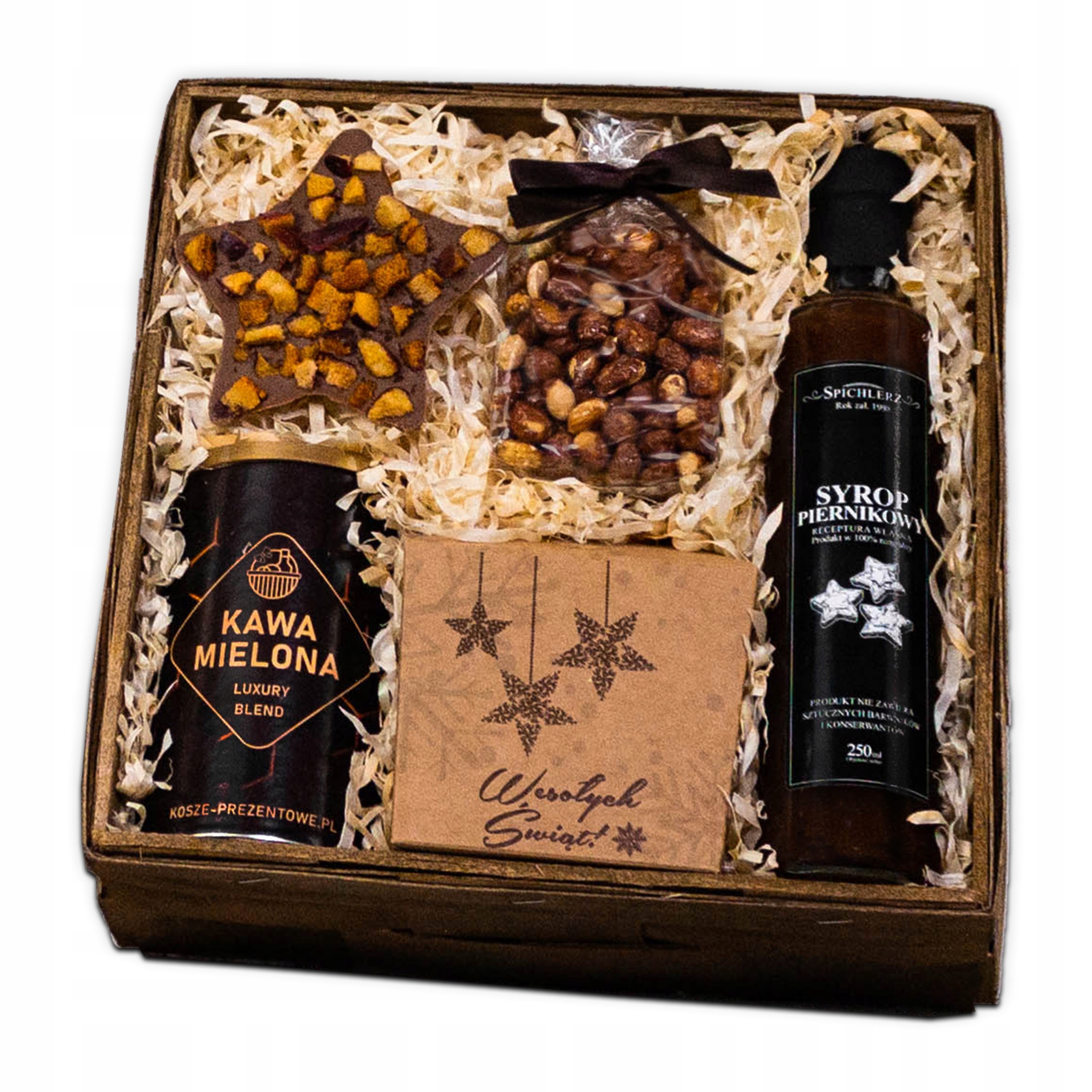 Levně Dárek dárkový koš s čokoládovou kávou a sirupem ze švestek