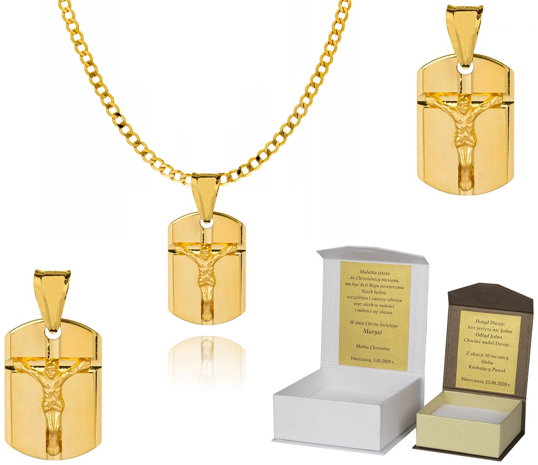 Zlatý řetízek stříbro medailon 50 cm Dedikace P4M19