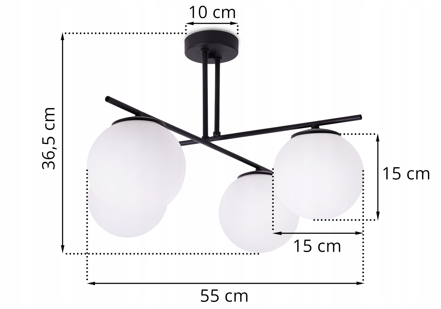 LAMPA SUFITOWA WISZĄCA ŻYRANDOL CZARNY BIAŁY LOFT KULE GLAMOUR NOWOCZESNY Długość/wysokość 36.5 cm