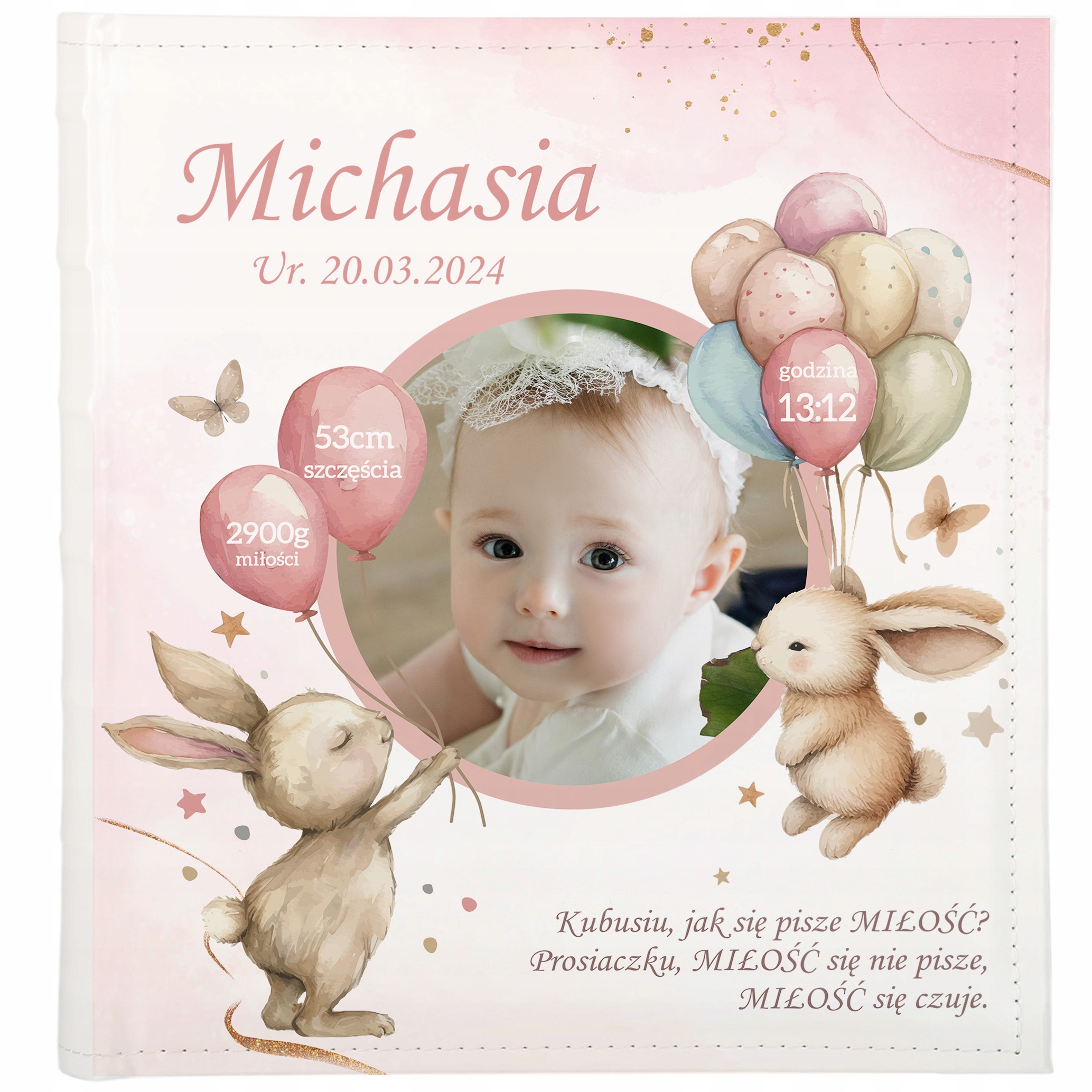 Album na zdjęcia dziecka 50 kart Personalizowany Metryczka Imię Dziecka