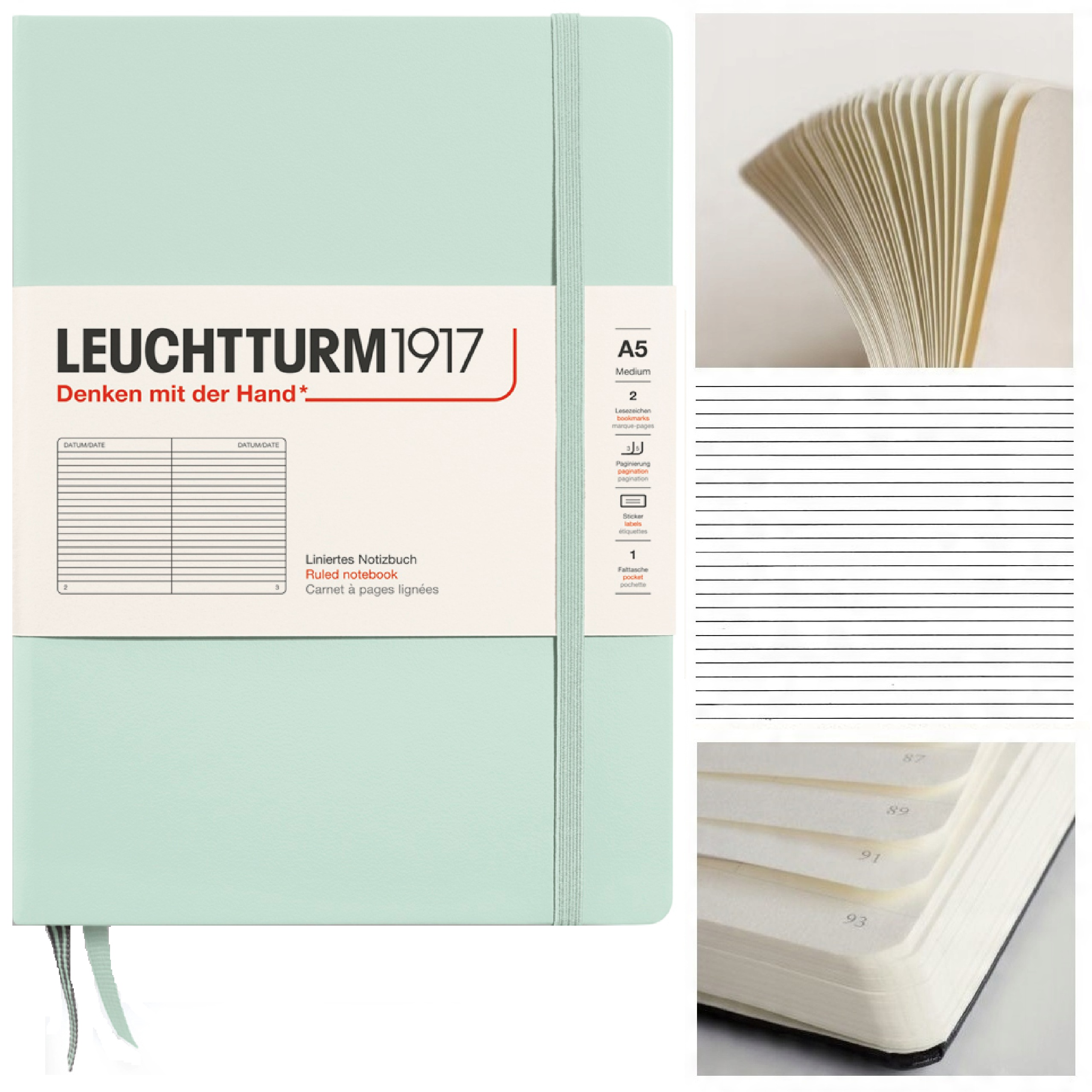 LEUCHTTURM1917 Notatnik Notes A5 Linia twardy brulion w linię Mint Green