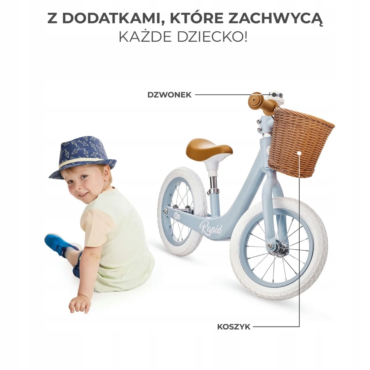 Rower biegowy Kinderkraft RAPID MAGNEZOWY RETRO Kolor Niebieski