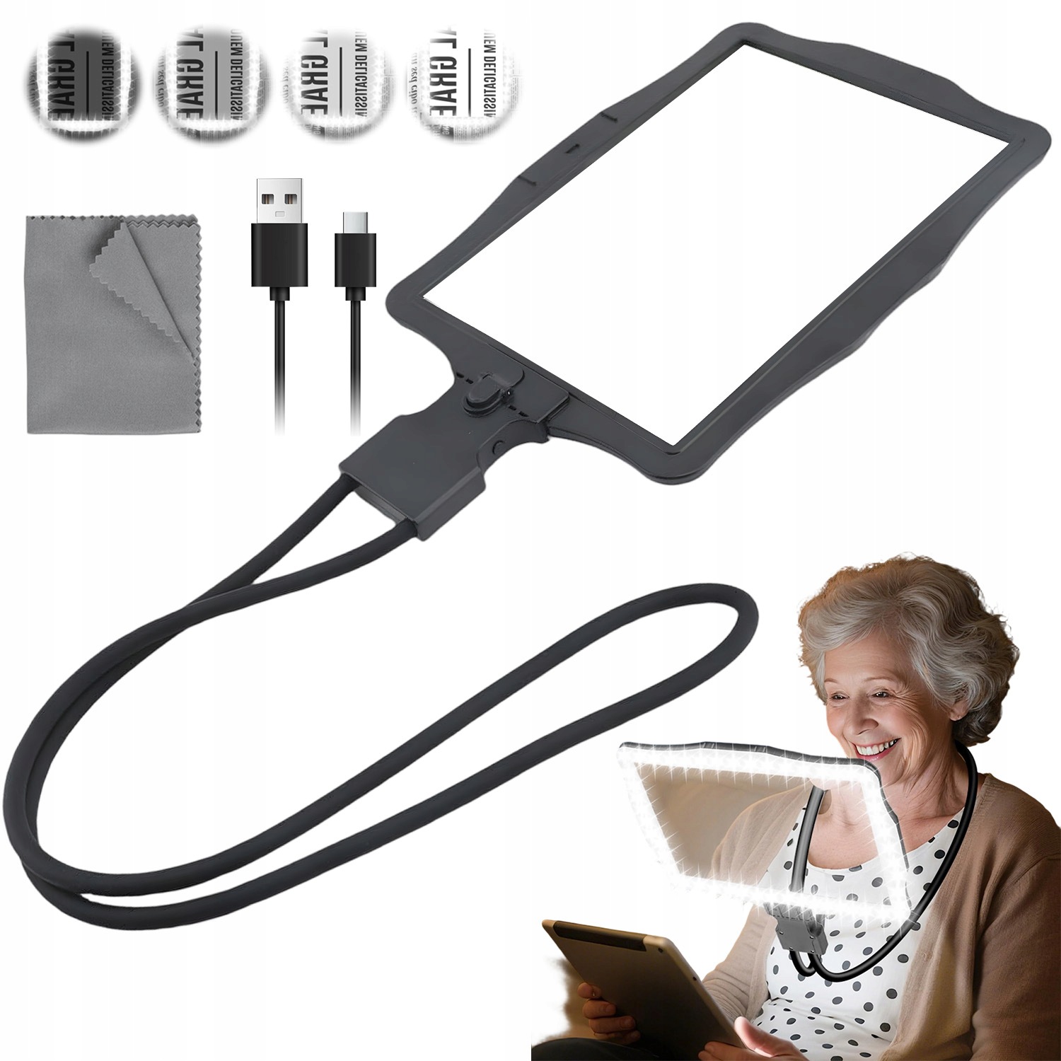 Lupa Na Čtení Podsvícená 10X 50 Led 3V1 Dárek Pro Seniora 1000 Mah