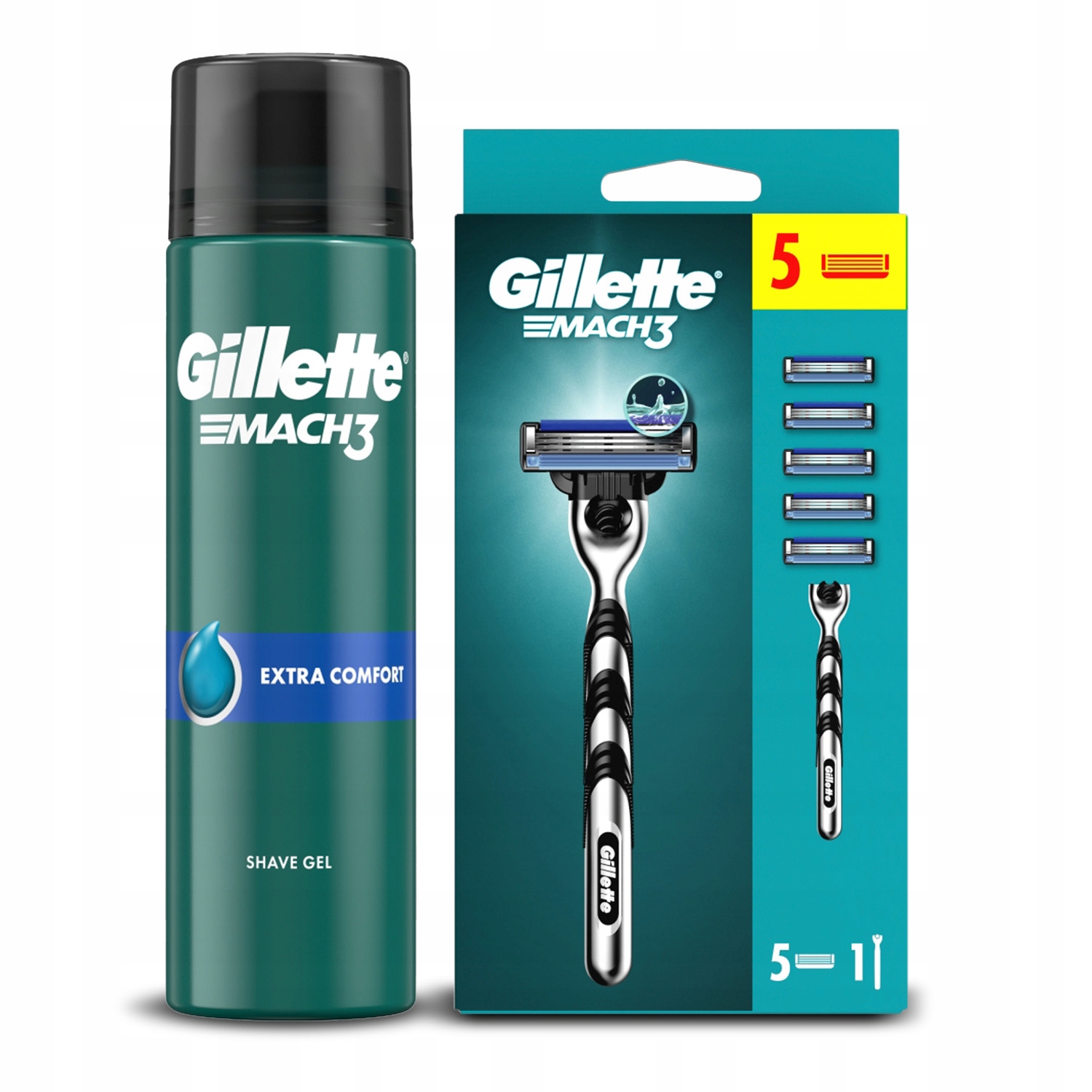 Zestaw Gillette Mach3 Maszynka 5 ostrzy, Żel Mach3 Extra Comfort 200ml