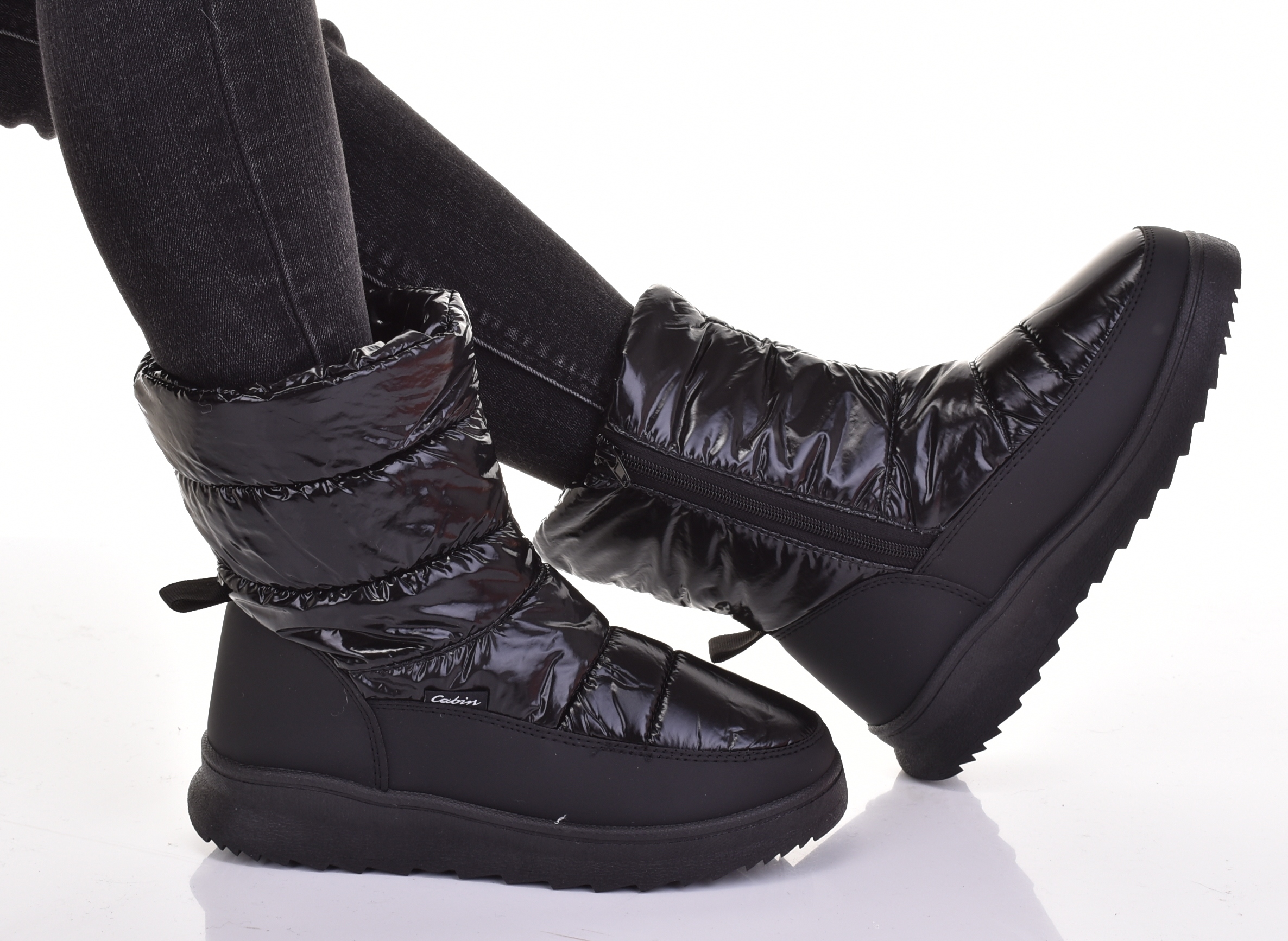 WYSOKIE ŚNIEGOWCE DAMSKIE OCIEPLANE BUTY ZIMOWE CIEPŁE WYGODNE CZARNE Rozmiar 39