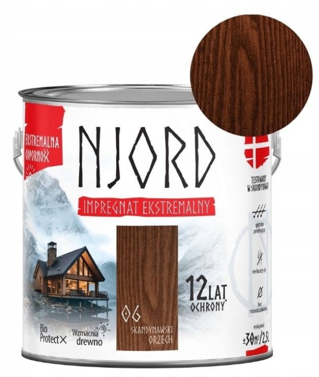 Njord Impregnat ekstremalny do drewna 12l ochrony skandynawski orzech 2,5L