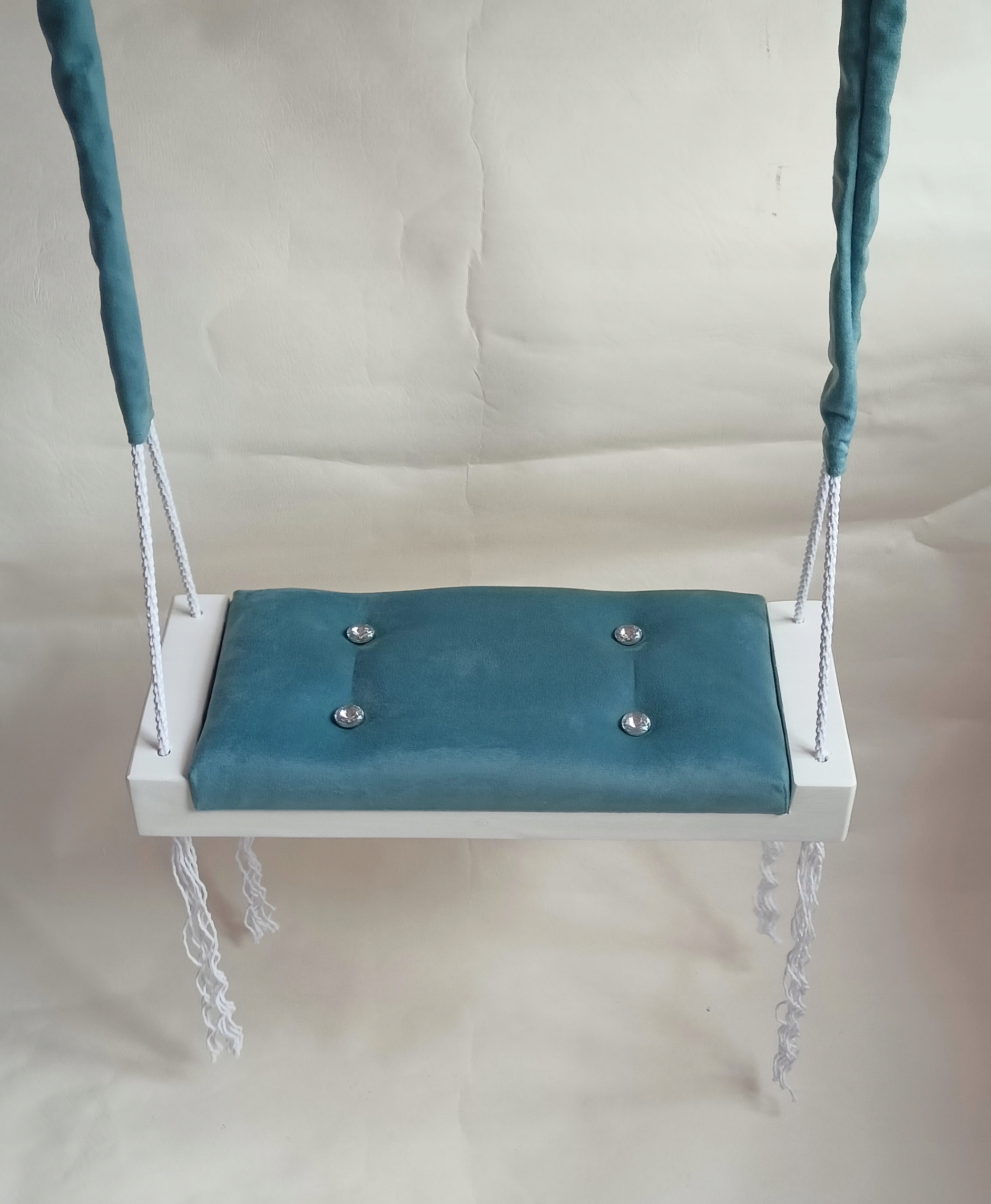 Huśtawka BIAŁA siedzisko ZIELONA tapicerowana dom ogród DZIECI WISZĄCA 60CM Kod producenta Huśtawka