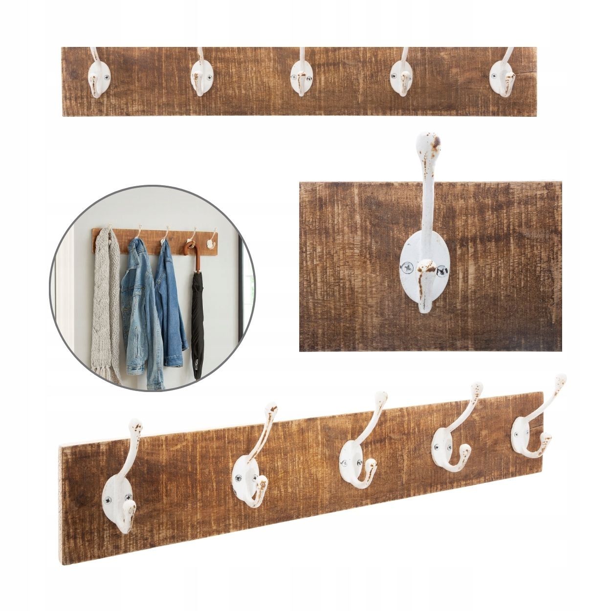 Dřevěný Nástěnný Věšák Na Oblečení Do Předsíně, Retro Háčky Na Zeď