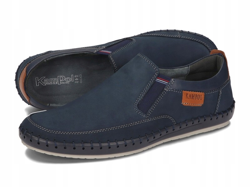 Mokasyny Skórzane Półbuty Męskie Wsuwane Skóra Granatowe 51 Rozmiar 41 Rozmiar 41