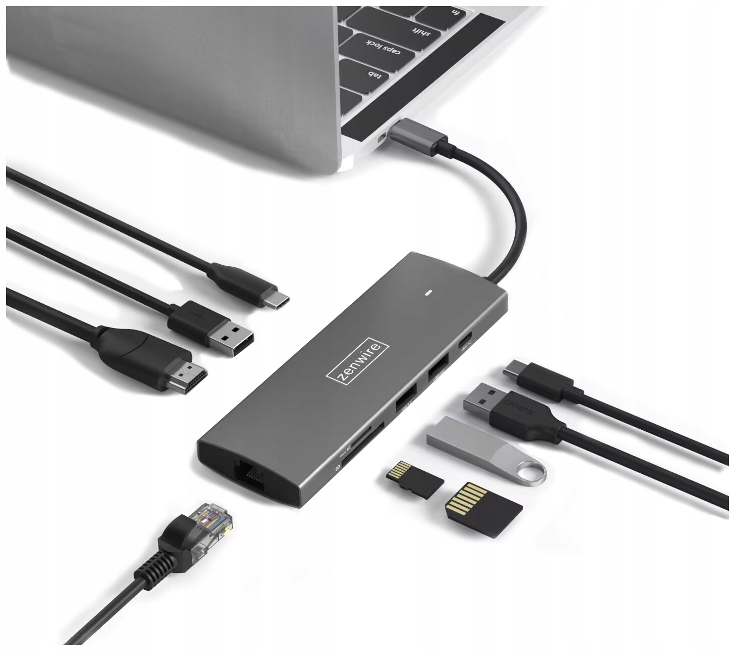 Usb hub Zenwire Hub 9v1 Adaptér Hdmi 4K RJ45 Čtečka Sd karet s 9 porty