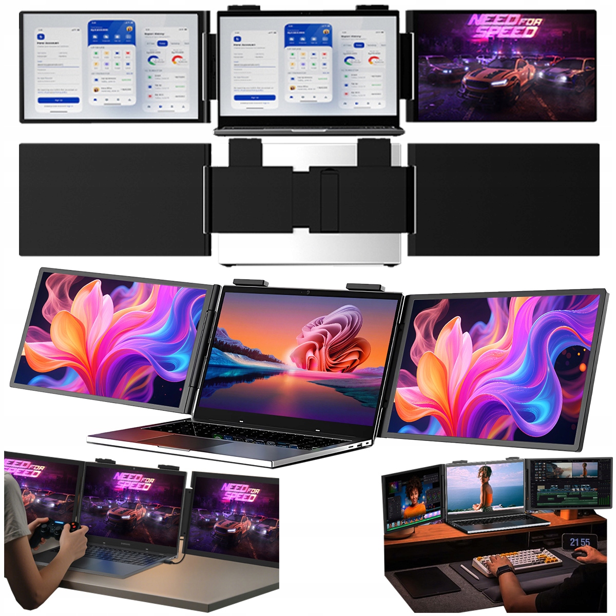 Podwójny składany Monitor podróżny 2x 14" Do Laptopa Fhd Ips Zeuslap ZB14