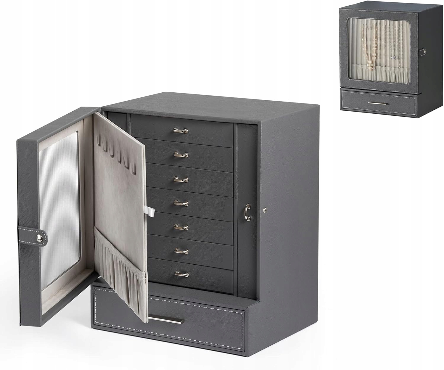 Krabička na kožené šperky Velké šedé zásuvky