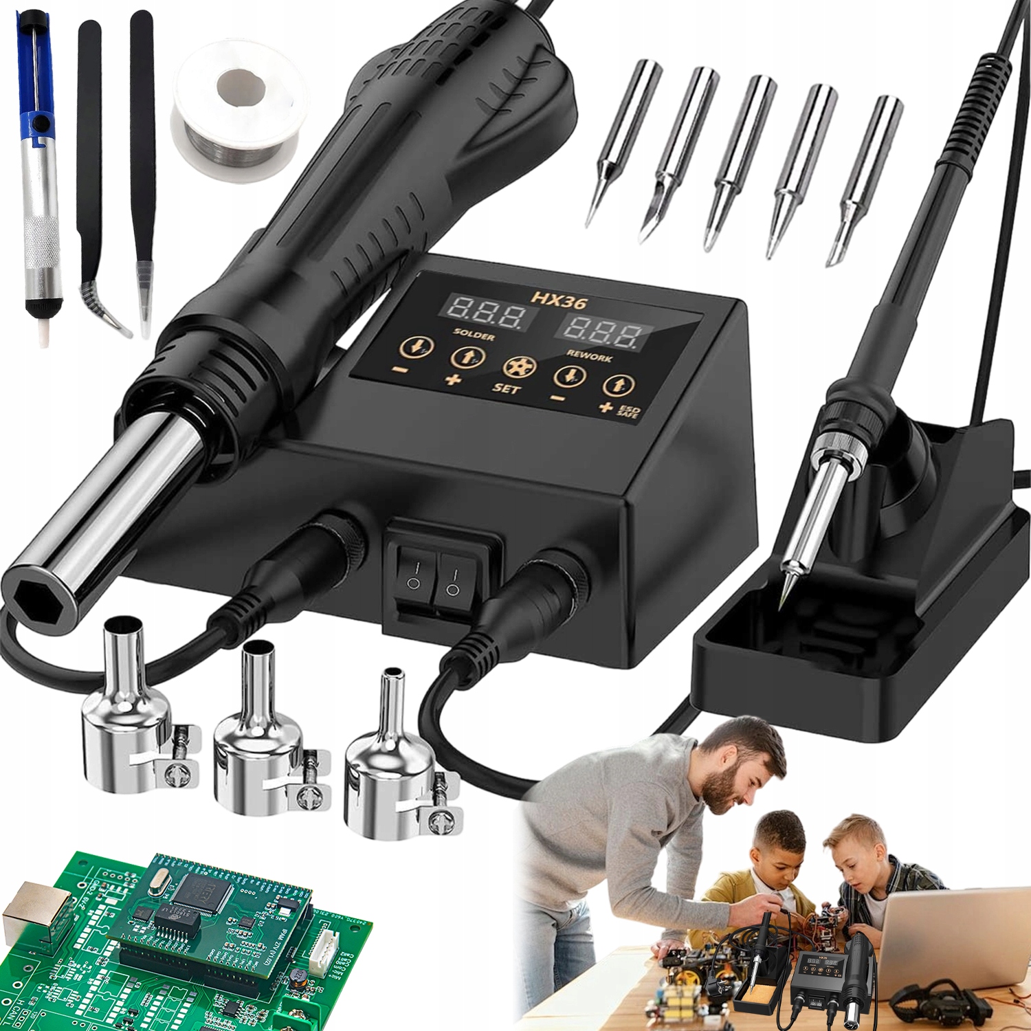Horkovzdušná Pájecí Stanice 2V1 Digitální 600W 60W S Chlazením Vzduchu