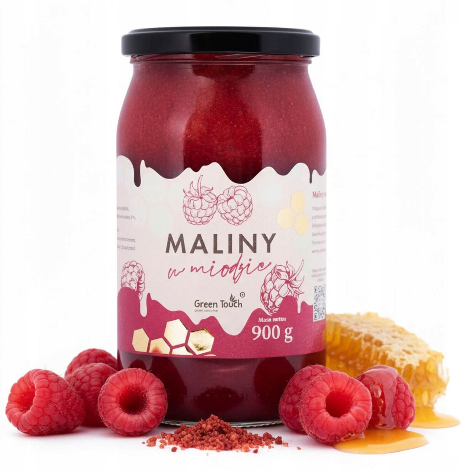 Levně Med S lyofilizovanou Malinou 0,9 kg Maliny V Medu 5% malin polský výrobek