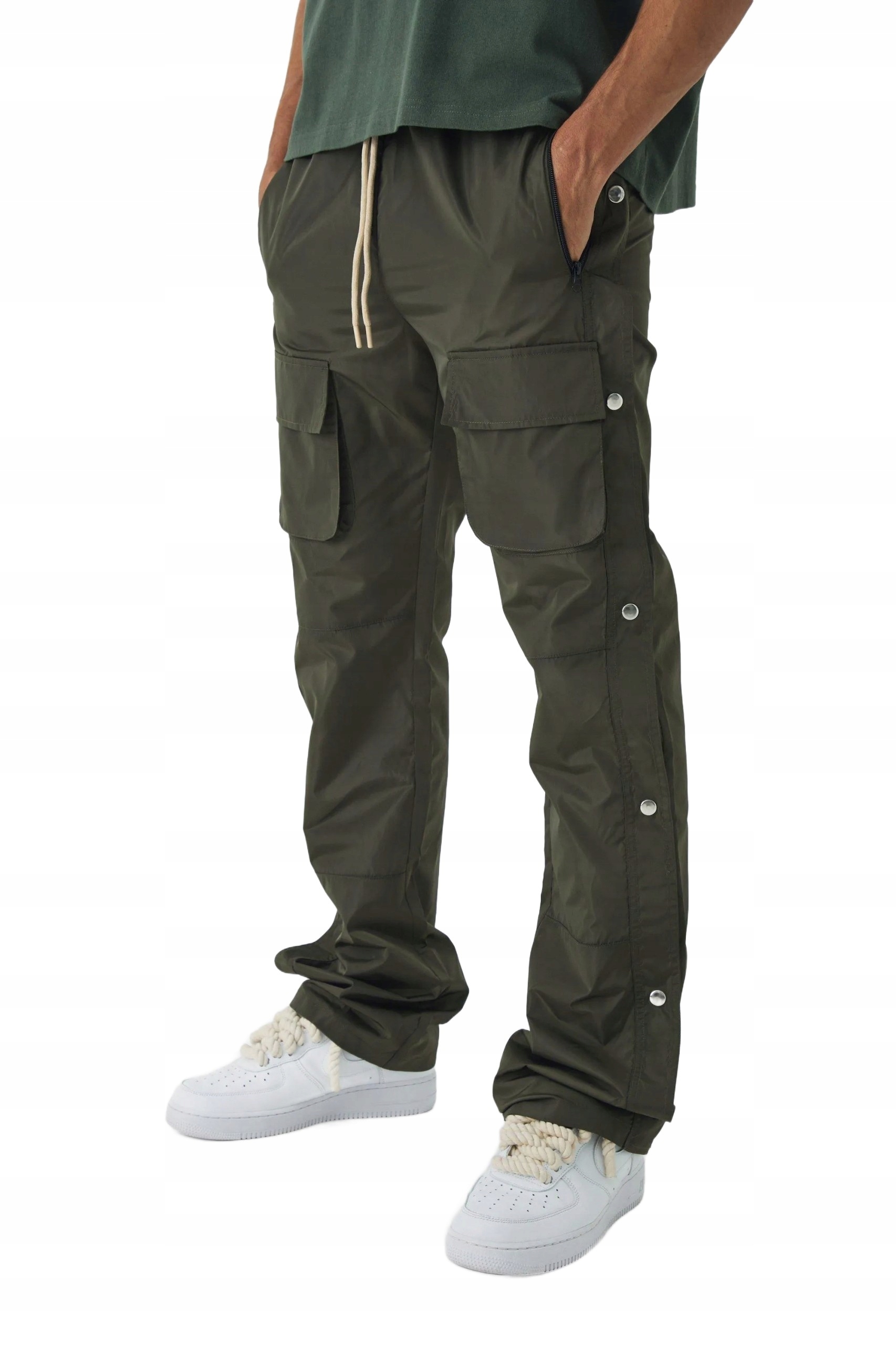 Boohooman Pánské Kalhoty S Jednoduchými Kapsami A Khaki Zipem XL Z3A