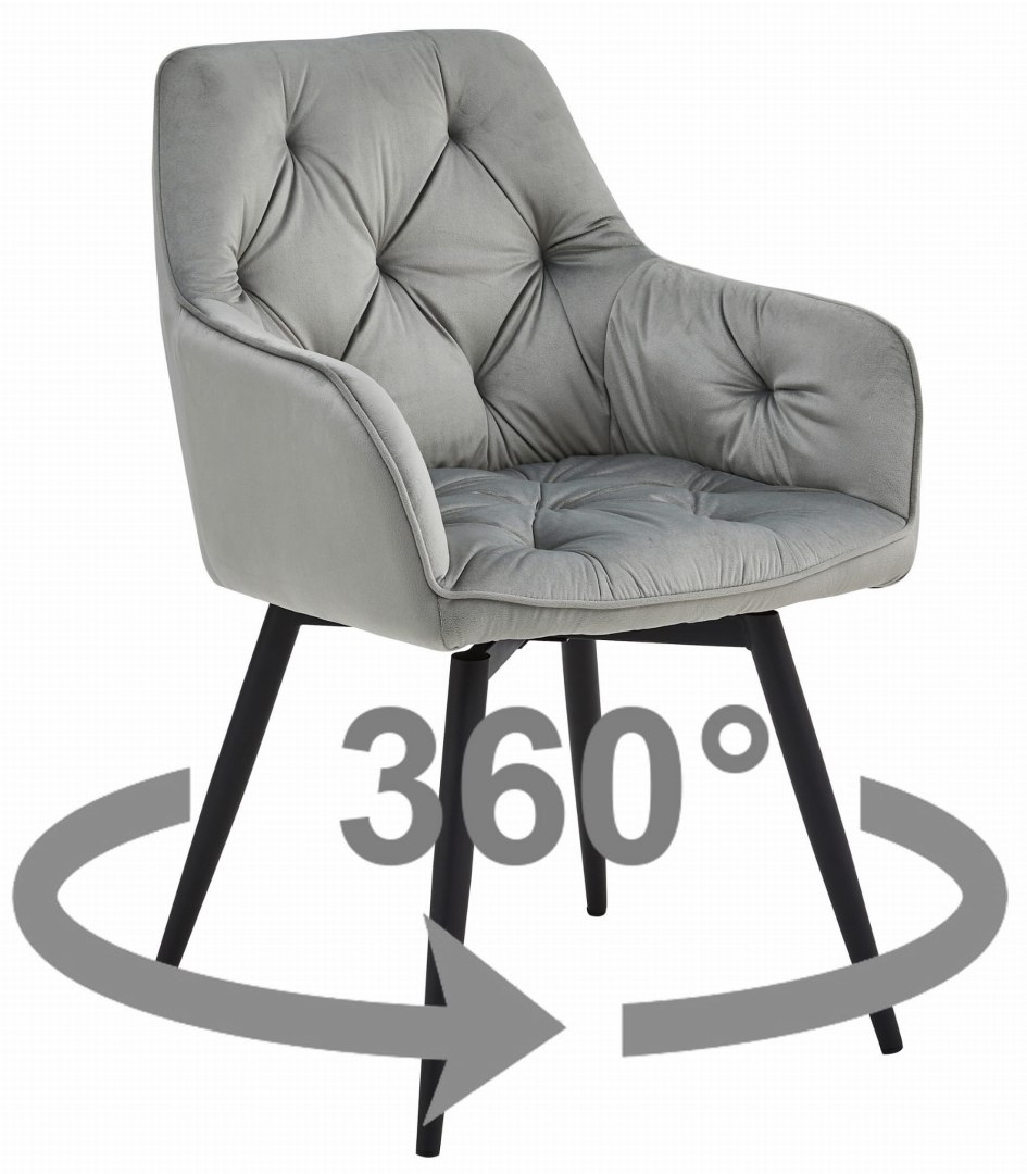 Otočné jedálenské kreslo JORK360 Velvet, svetlo šedé