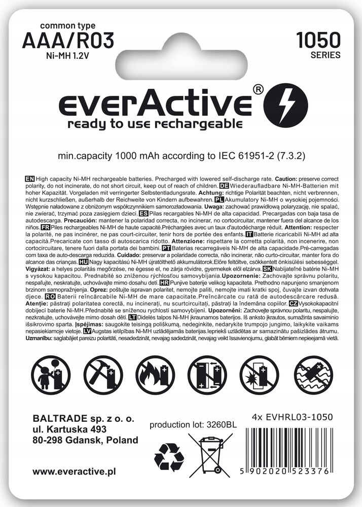 4x everActive R03/AAA Ni-MH 1050 mAh