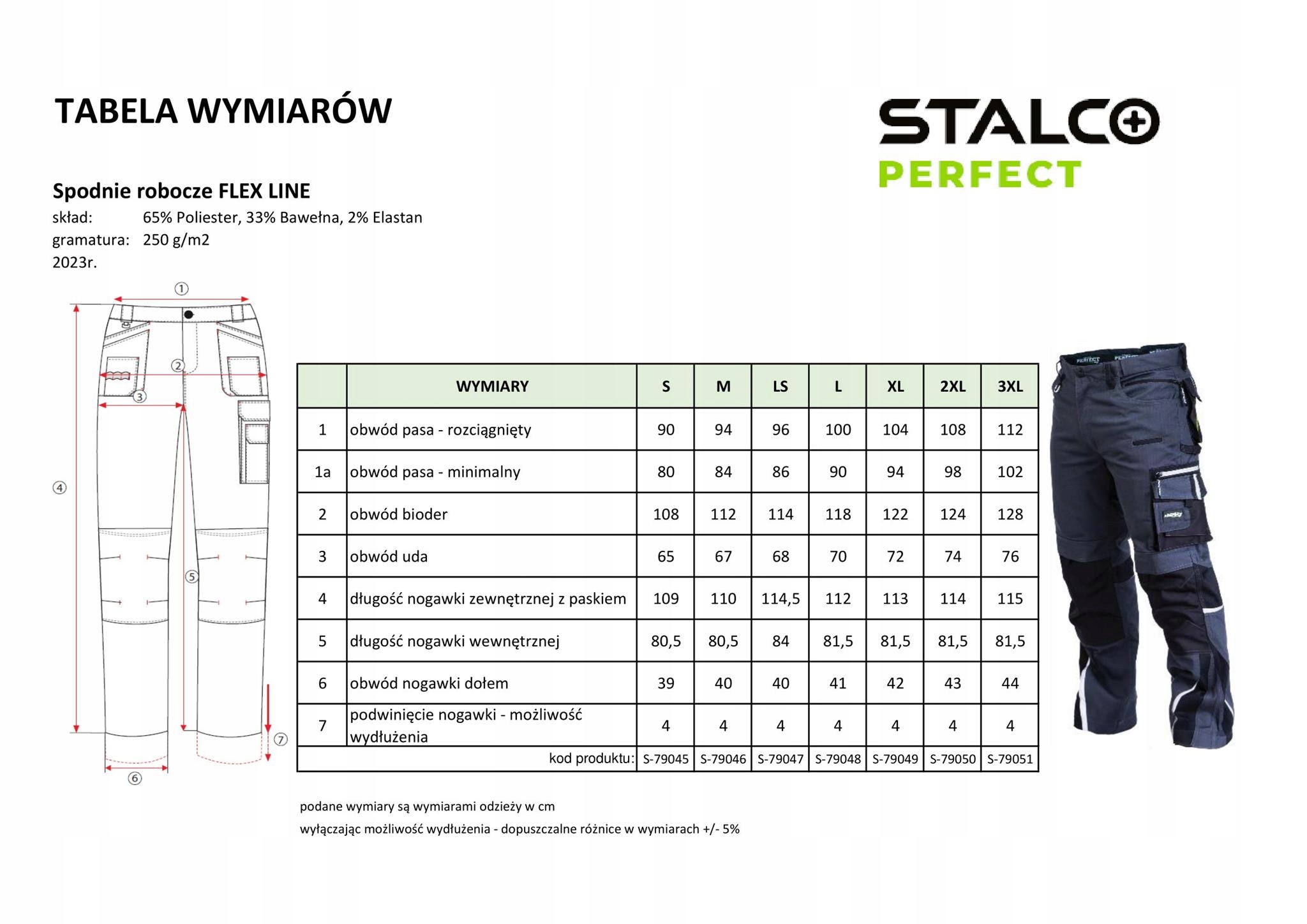 Spodnie robocze PROFESSIONAL FLEX LINE r. S Rozmiar S
