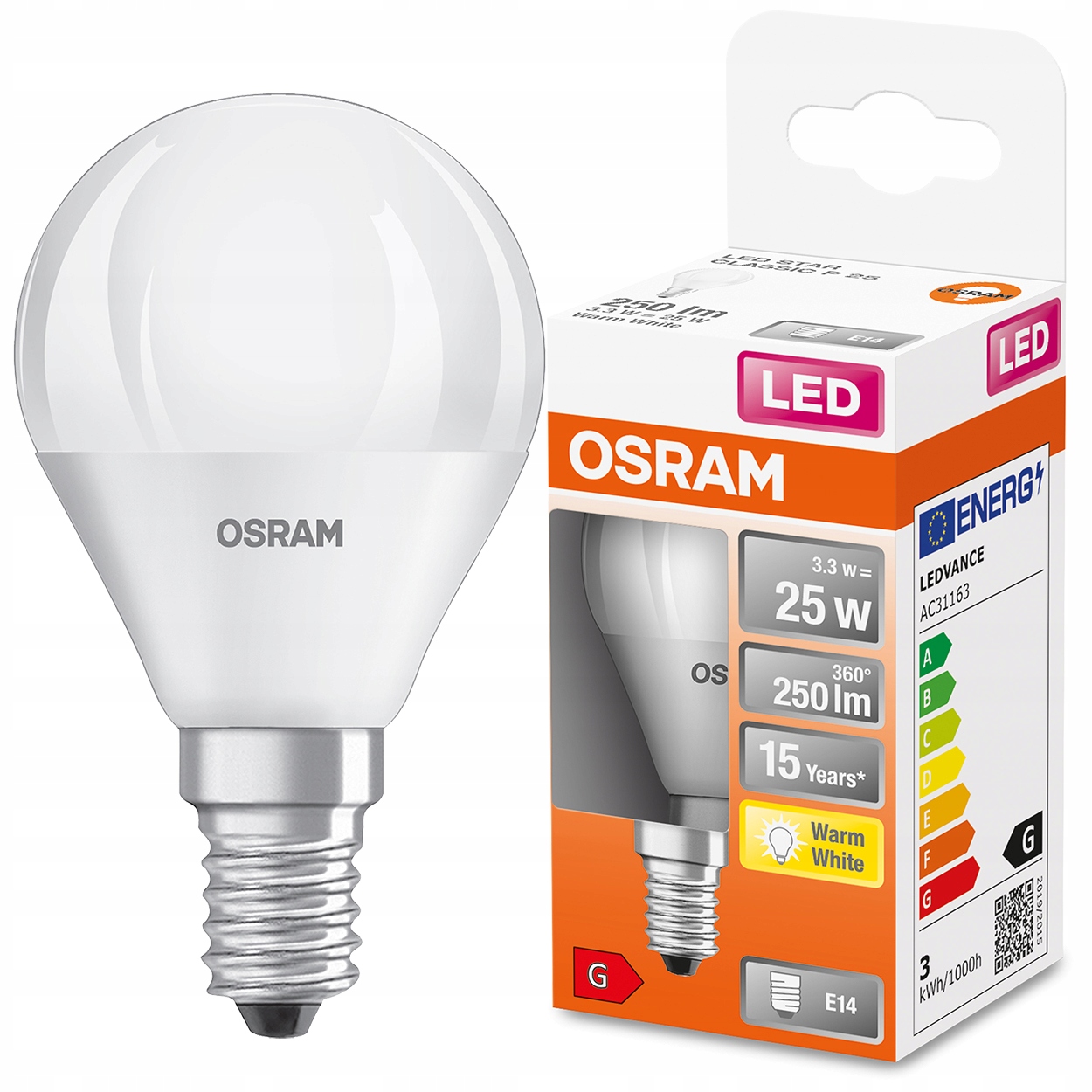 

Żarówka Led Kulka E14 3,3W 25W 250lm 2700K Osram