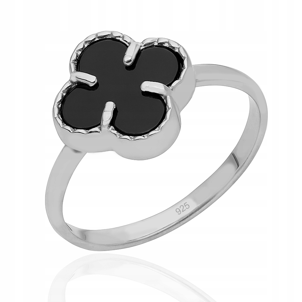 Stříbrný prstýnek čtyřlístek květina 14 mm černý onyx pr.925 vel 18