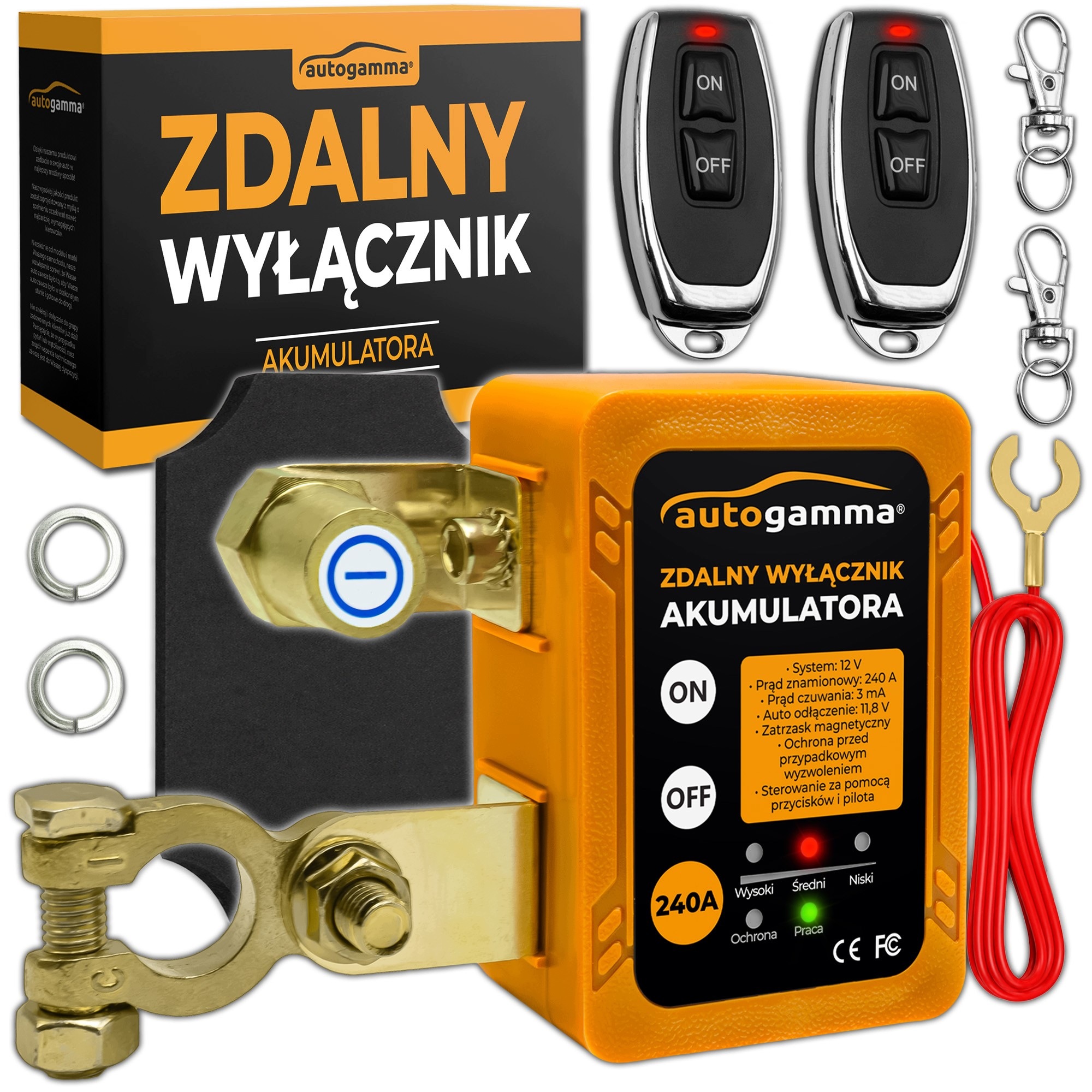 Zdalny Automatyczny Wyłącznik Akumulatora Samochodowego 12V 240A 2x pilot