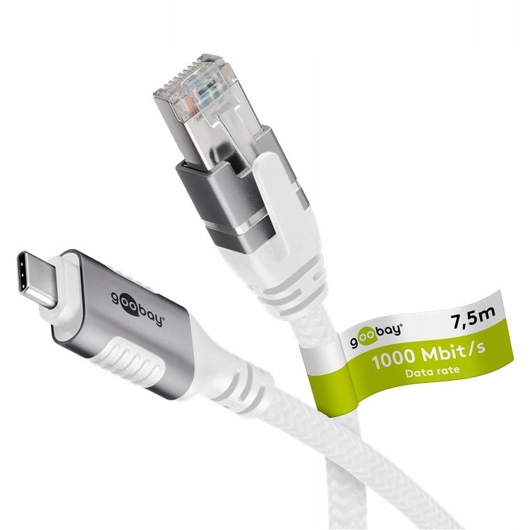 Kabel adapter Ethernet kat.6 FTP USB-C 3.1 (typ A) do RJ45 (8P8C), 7.5 m