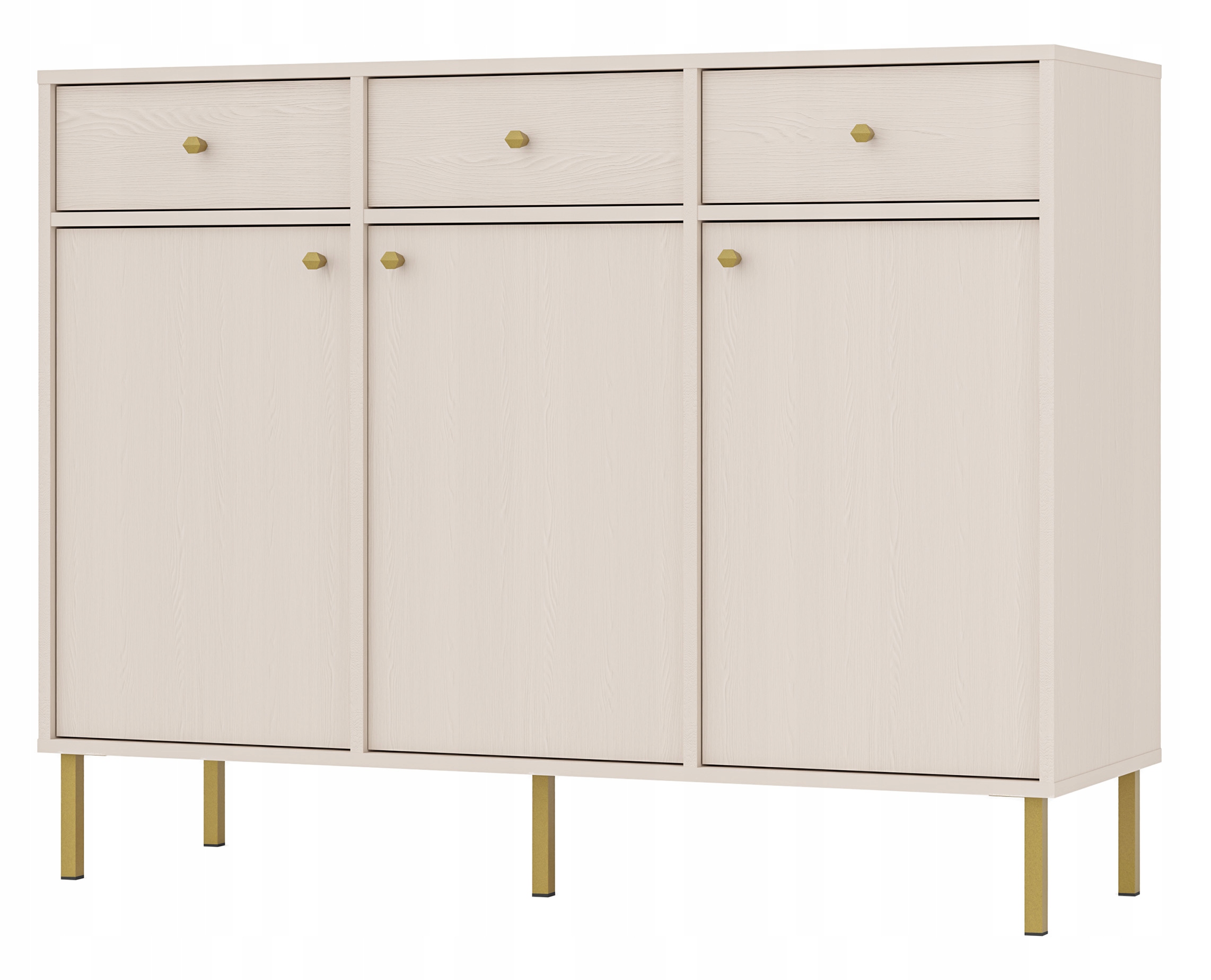 Třídveřová komoda Oktio se třemi zásuvkami 125 cm, béžová, písková