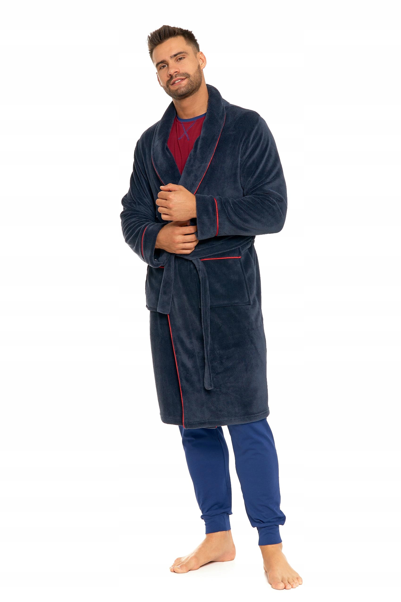 SZLAFROK MĘSKI KRÓTKI MORAJ FROTTE CIEPŁY GRANAT Rozmiar XXL