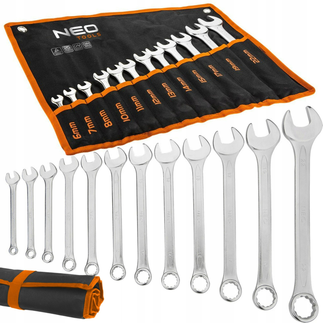 Zestaw Kluczy Klucze Płasko-oczkowe 6-22 MM 12 Sztuk Płaskie Neo Tools