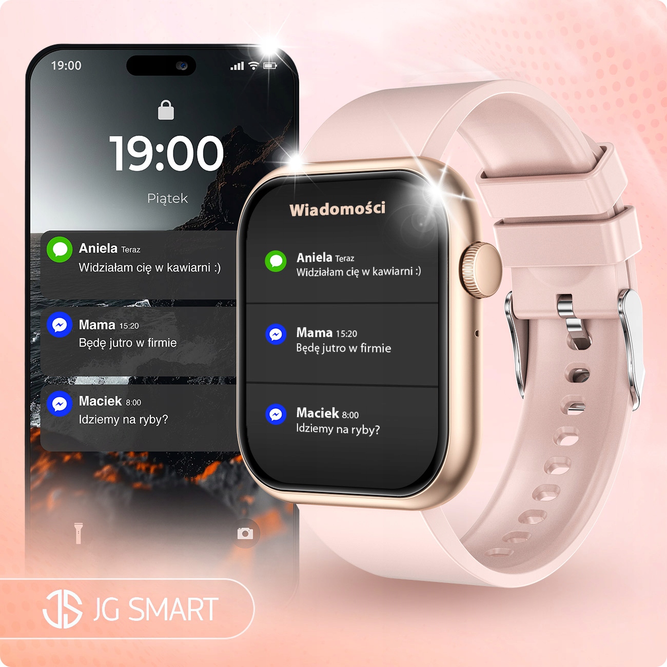 SMARTWATCH DAMSKI ZEGAREK ROZMOWY SMS SPORT ZDROWIE ZLOTY MENU PL + 4 PASKI Transmisja danych brak