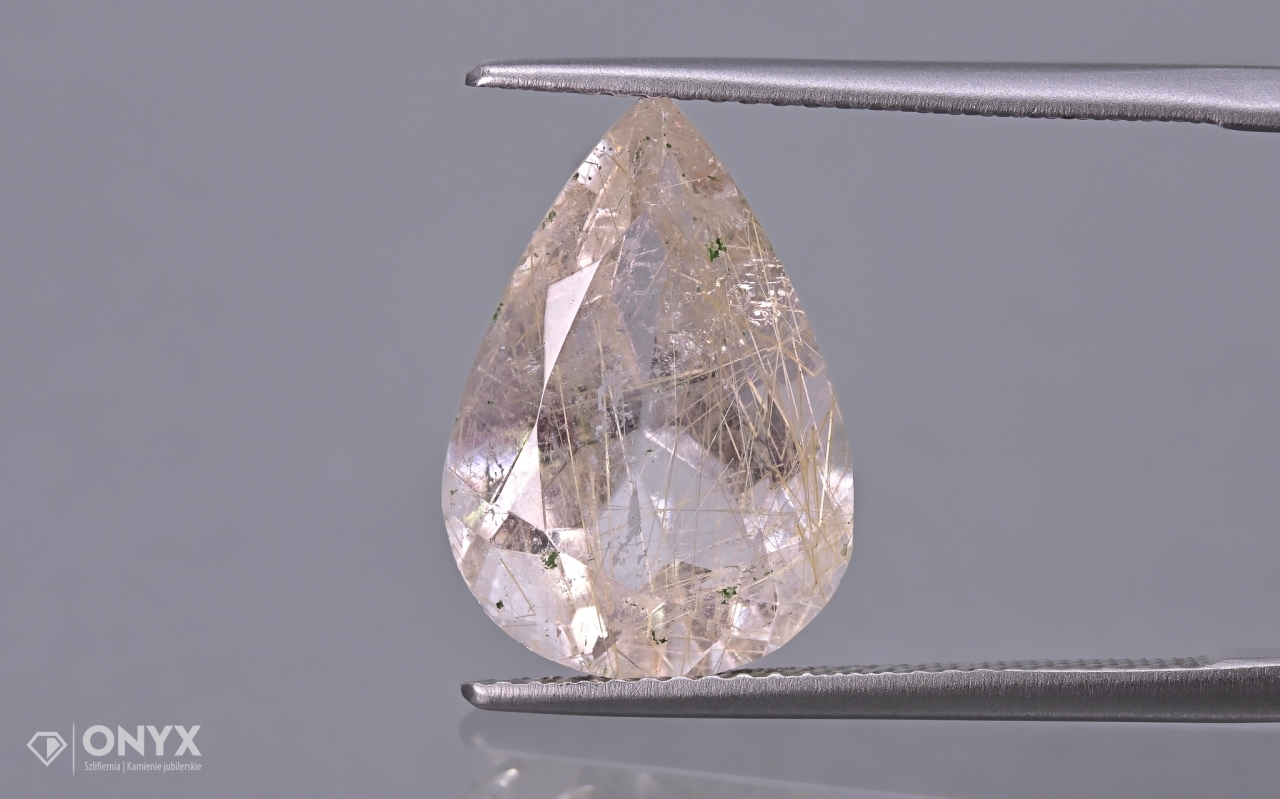 Křemen s rutilem fazetovaná slza 16x11 mm