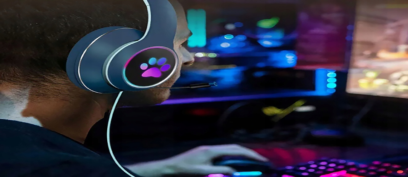 SŁUCHAWKI Z MIKROFONEM DLA GRACZY KOCIE USZY SŁUCHAWKI GAMINGOWE PRZEWODOWE Konstrukcja półotwarta