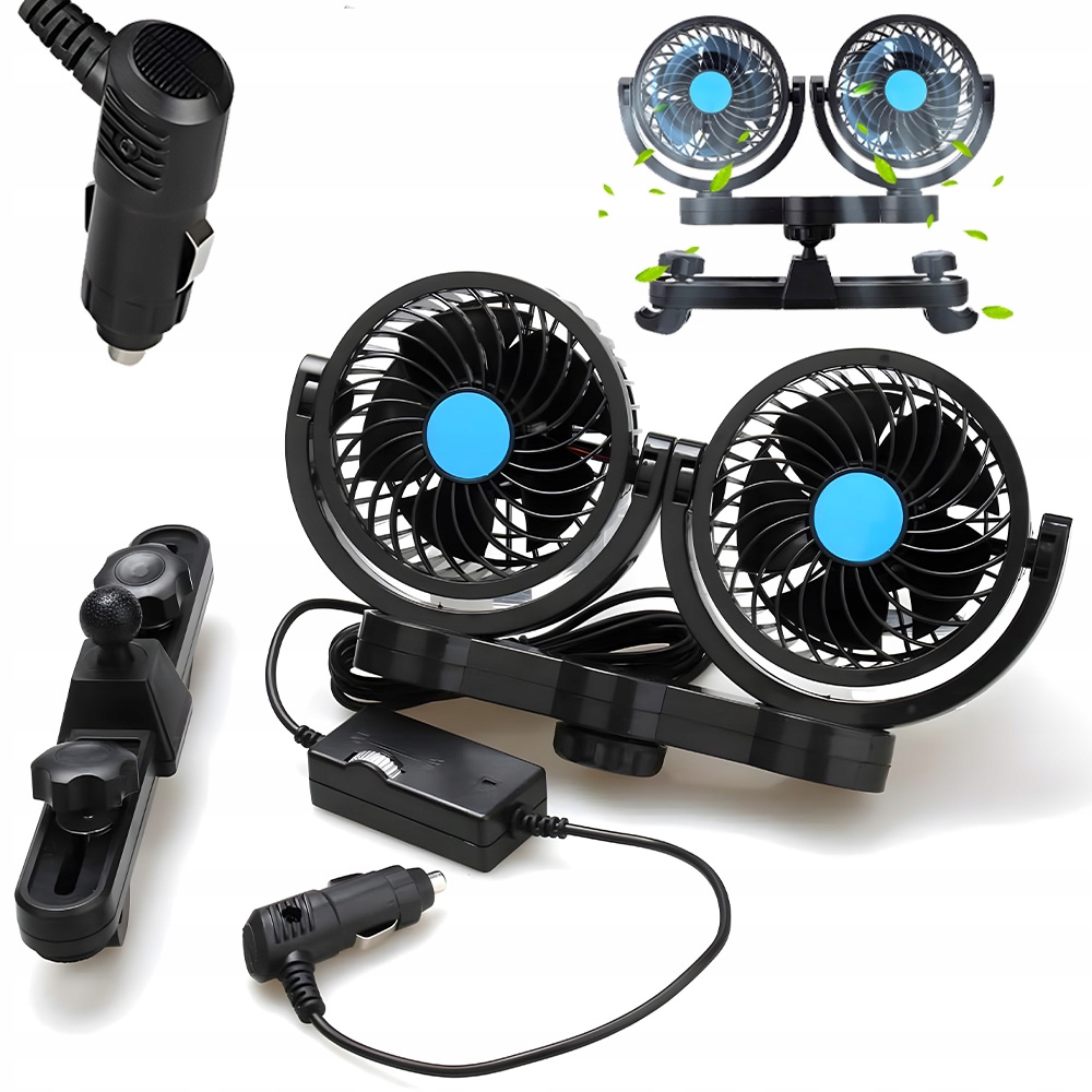 Ventilátor 12V Dvojitý Otočný S Regulací Pro Osobní Automobily