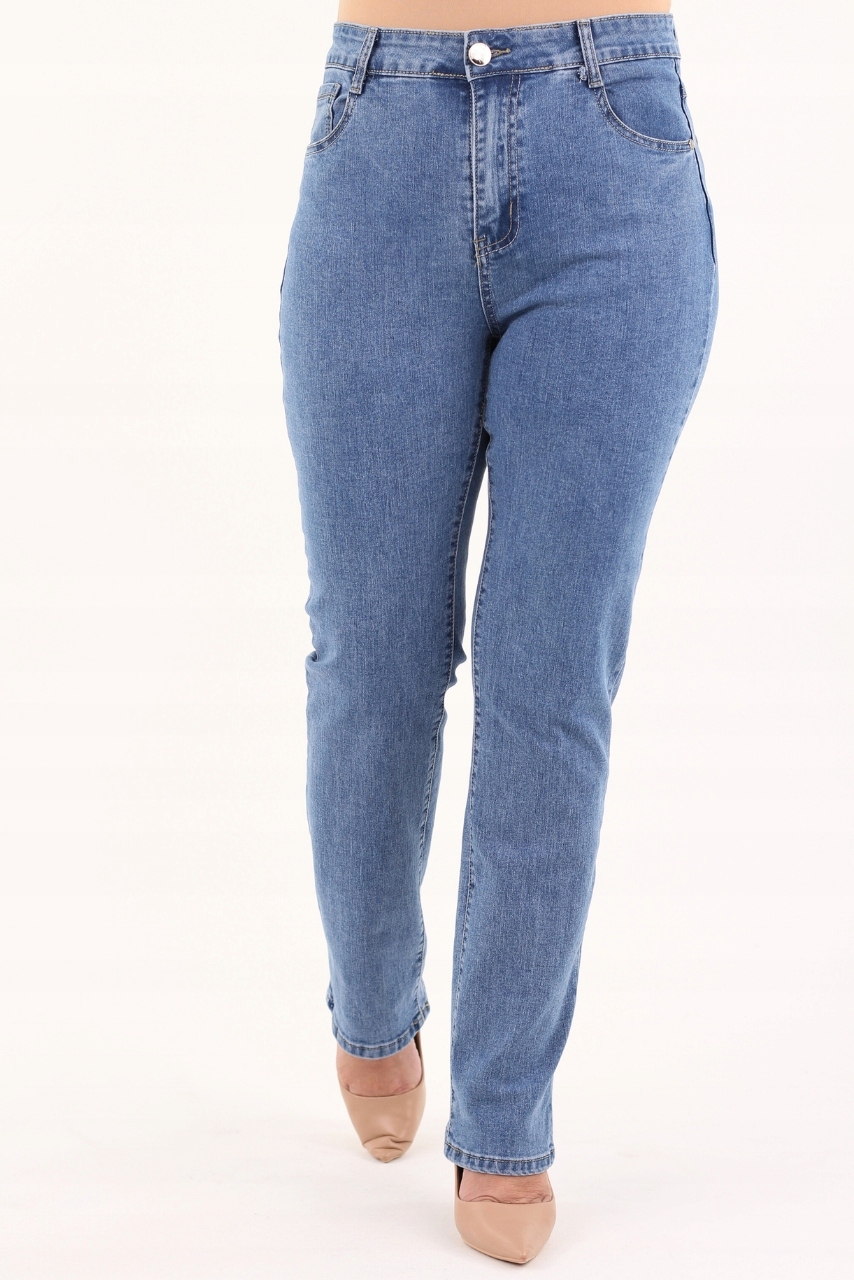 SPODNIE JEANSY PROSTE DAMSKIE DUŻE ROZMIARY ELASTYCZNE Z WYSOKIM STANEM Marka FEMIMODA