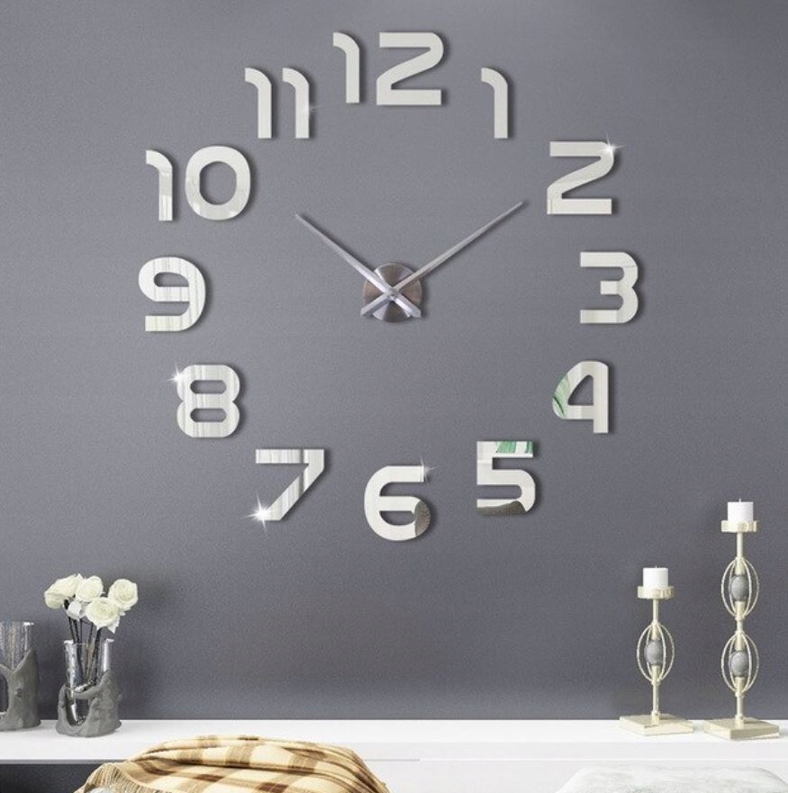 Zegar przyklejany lustrzany srebrny nowoczesny DIY Marka Satis