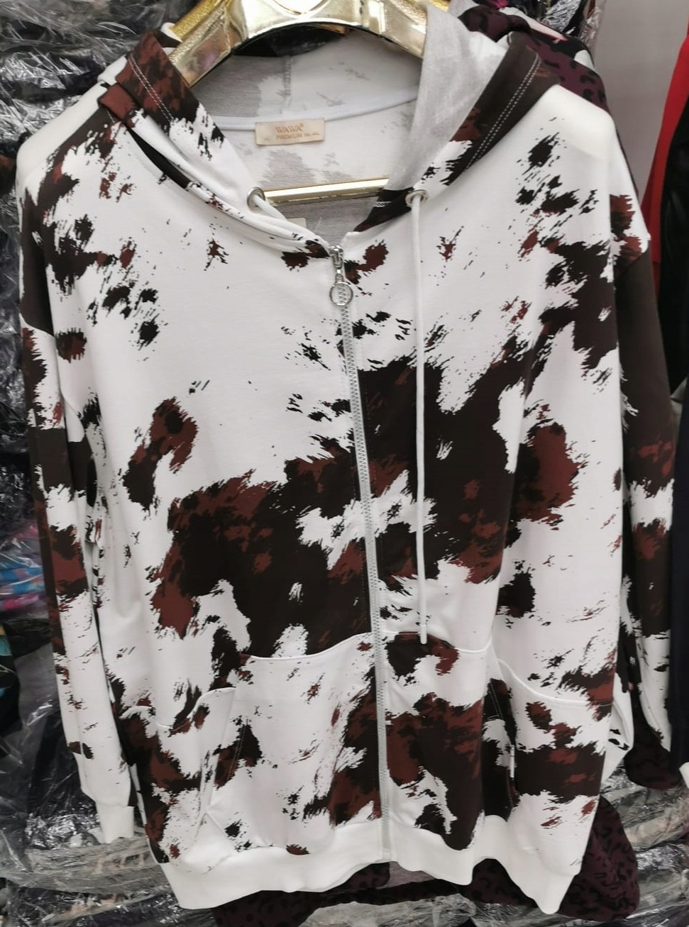 Wawa Premium bluza Plus size 46/48 bawełna biała brąz krówka zamek kaptur